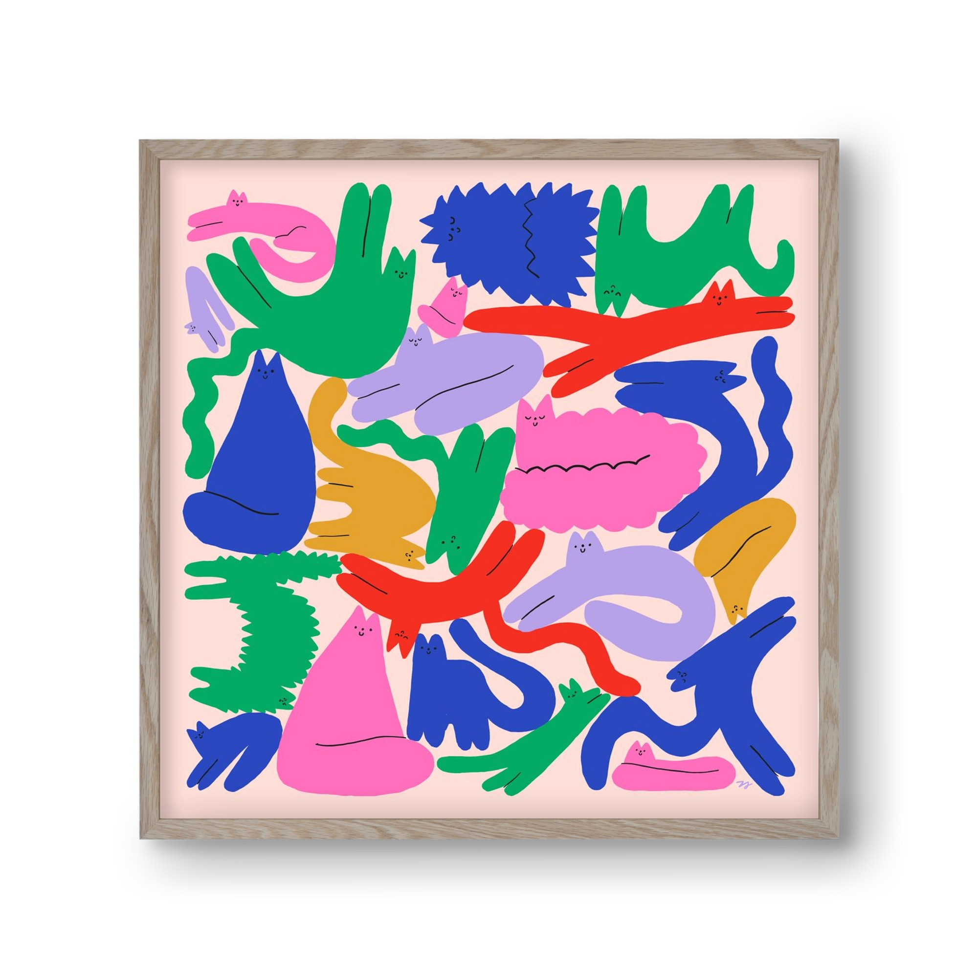 Colorful Cats, 30x30 cm (30x30 cm), Tölgy keret