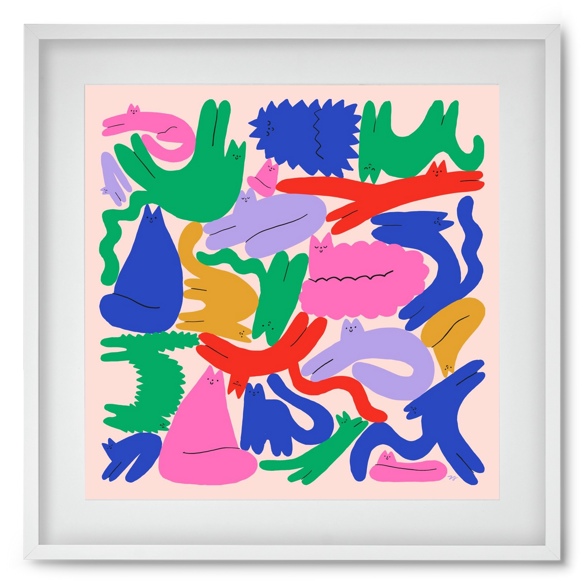 Colorful Cats, 50x50 cm (40x40 cm), Fehér keret, paszpartuval