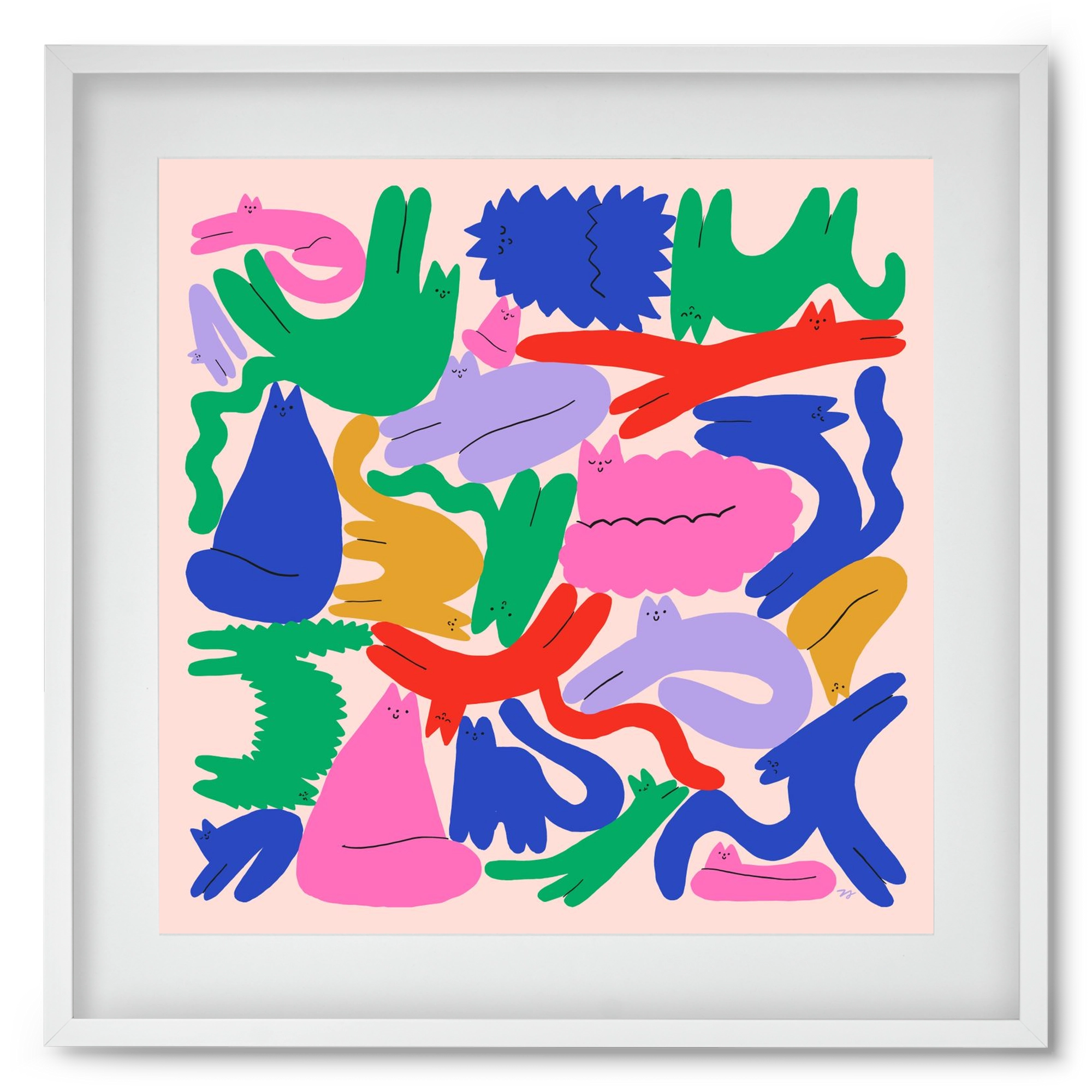 Colorful Cats, 50x50 cm (40x40 cm), Fehér keret, paszpartuval