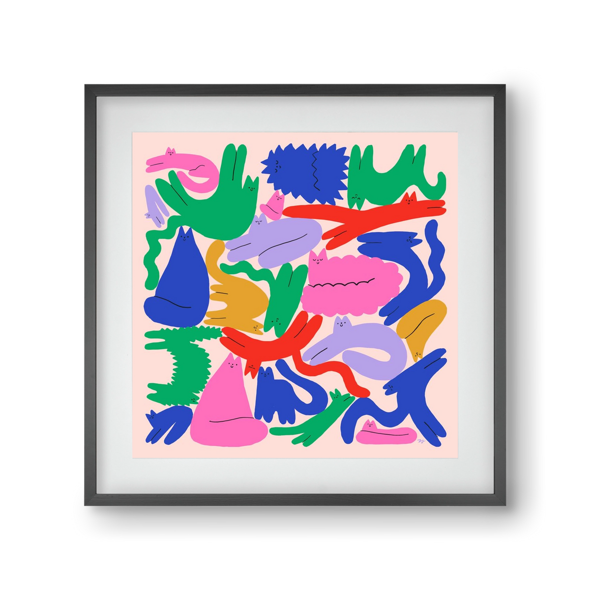 Colorful Cats, 30x30 cm (20x20 cm), Fekete keret, paszpartuval