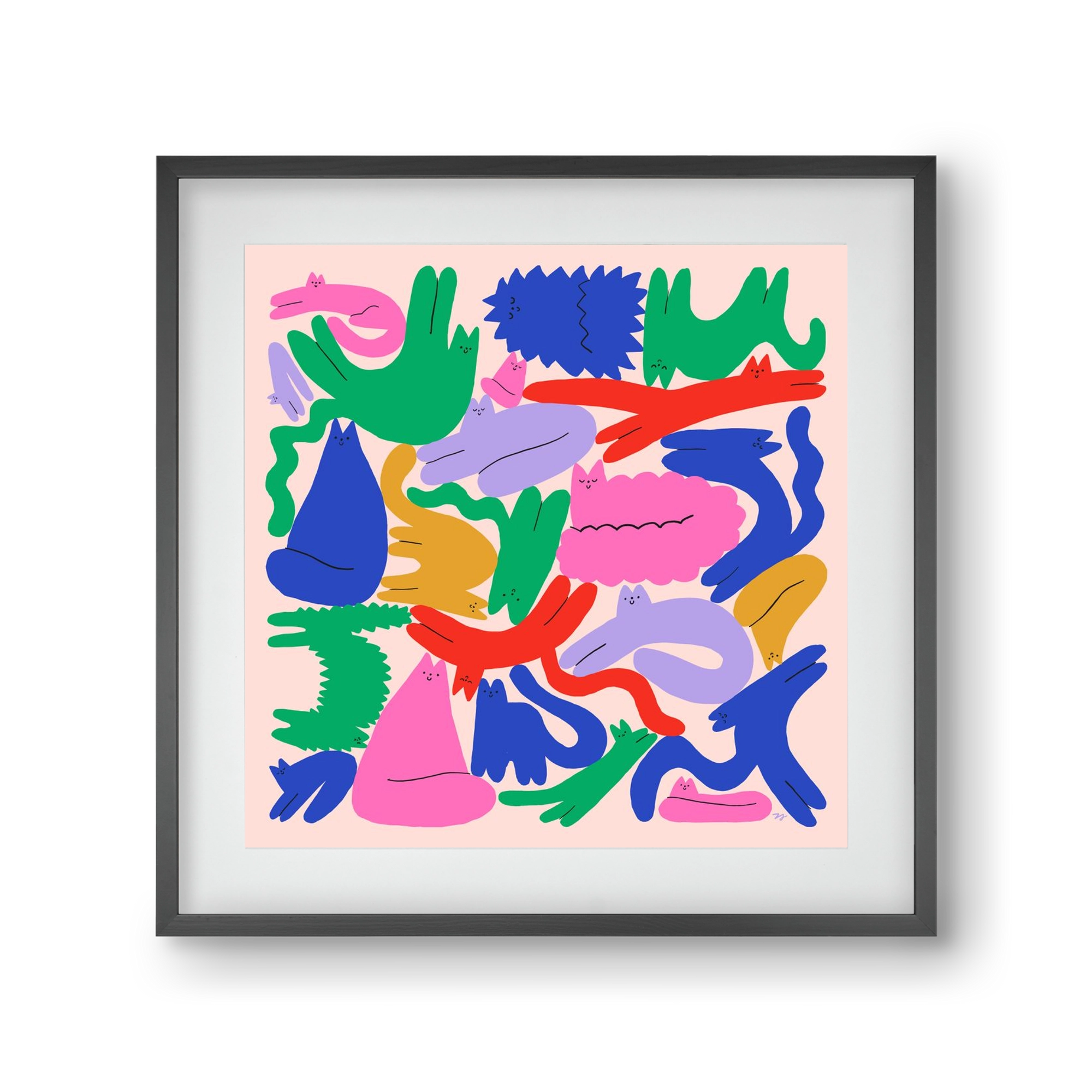 Colorful Cats, 30x30 cm (20x20 cm), Fekete keret, paszpartuval