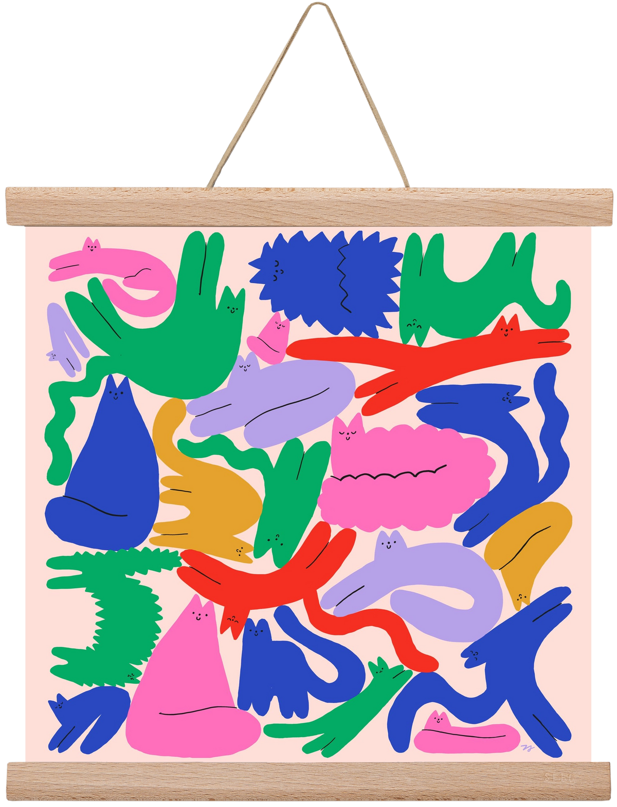 Colorful Cats, 30x30 cm (30x30 cm), Tölgy akasztó