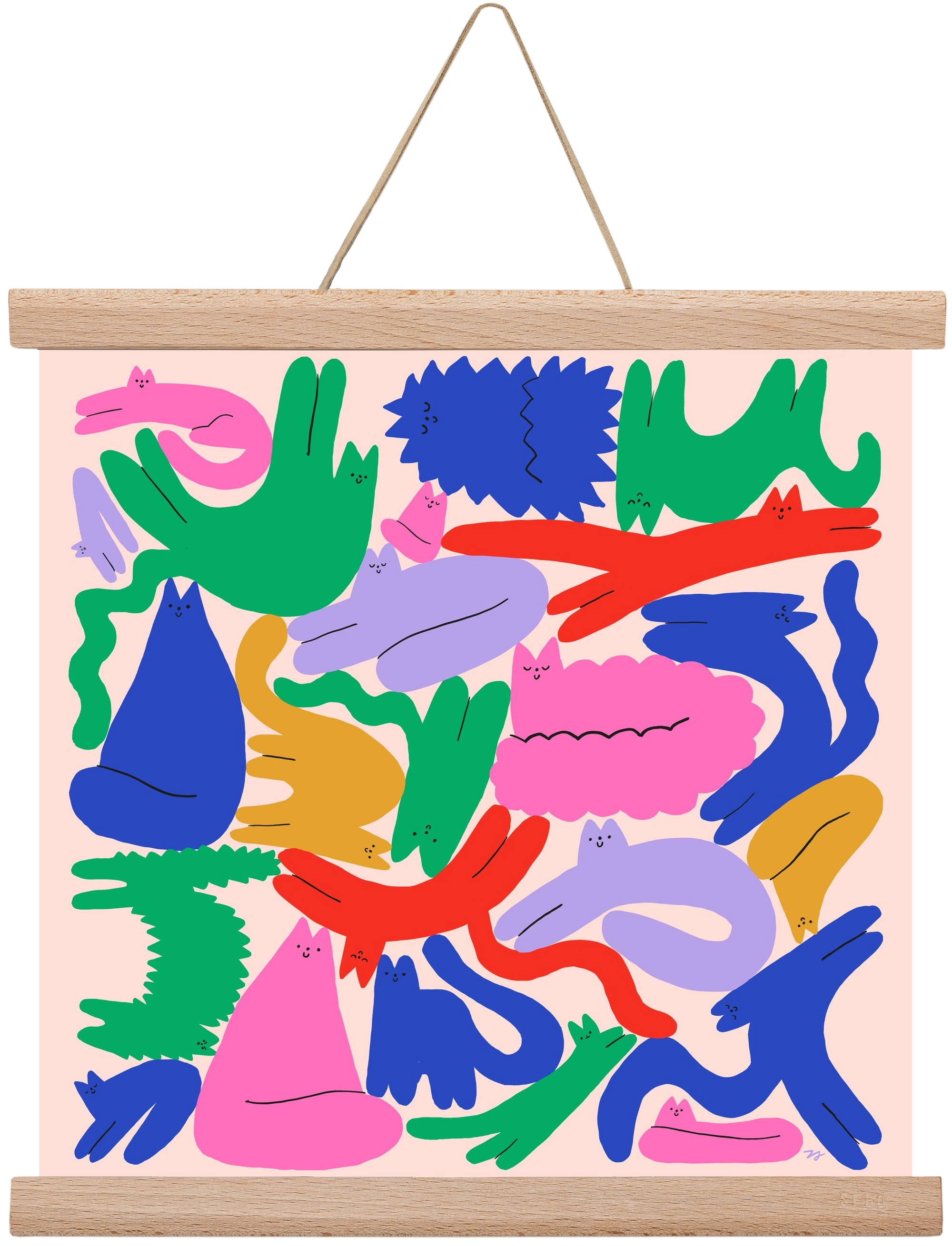 Colorful Cats, 30x30 cm (30x30 cm), Tölgy akasztó