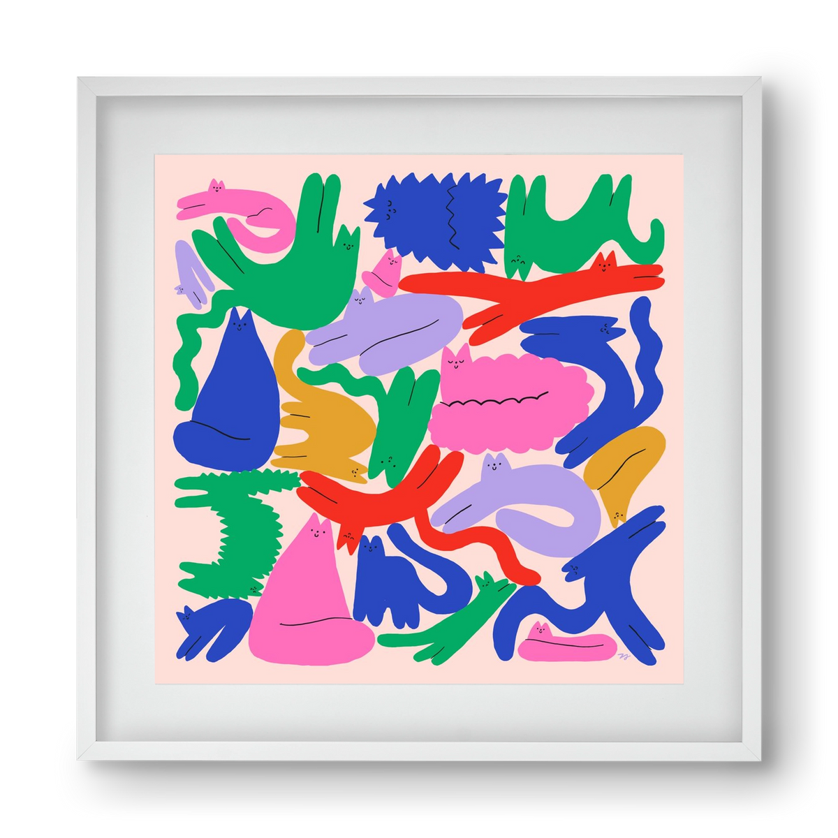 Colorful Cats, 40x40 cm (30x30 cm), Fehér keret, paszpartuval