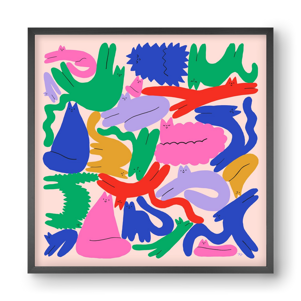 Colorful Cats, 40x40 cm (40x40 cm), Fekete keret