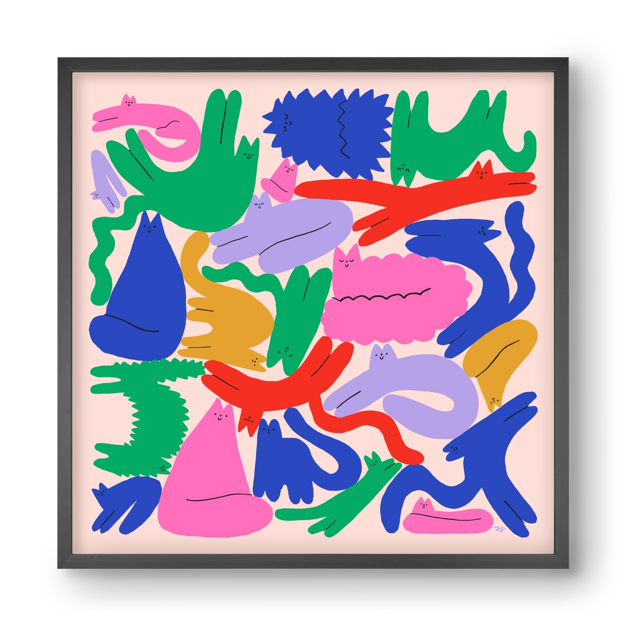 Colorful Cats, 40x40 cm (40x40 cm), Fekete keret