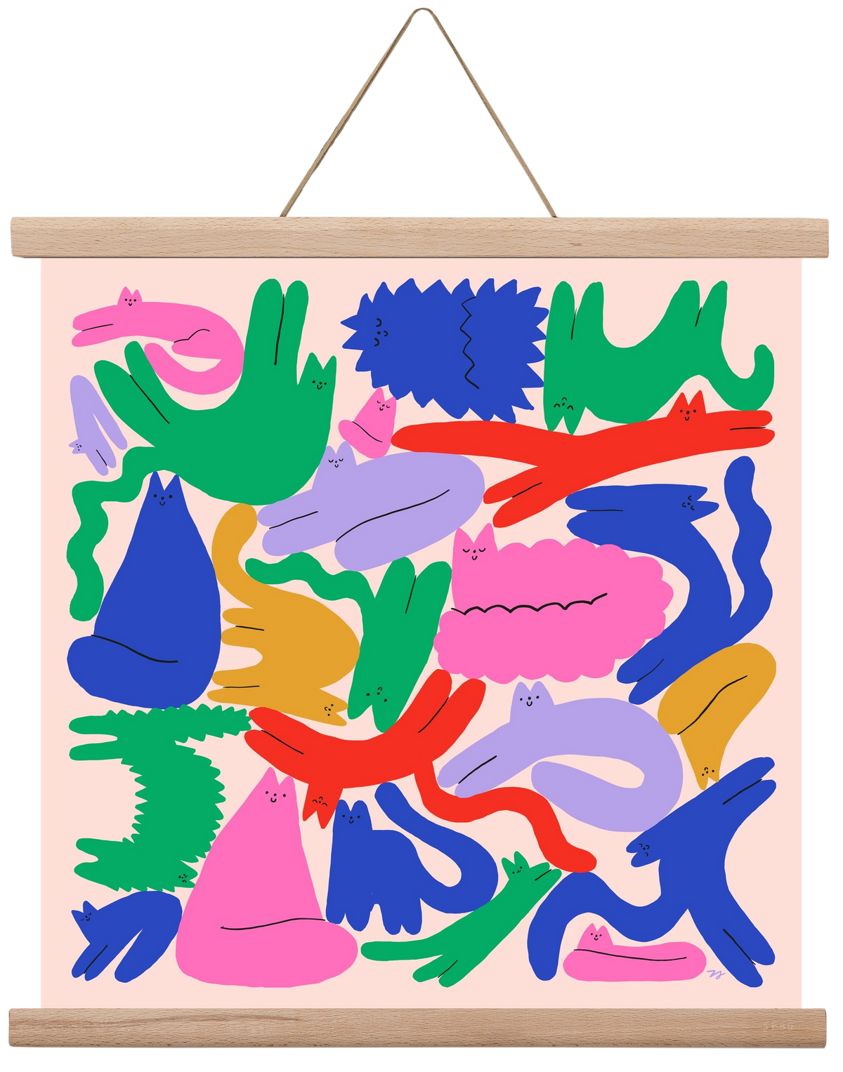 Colorful Cats, 40x40 cm (40x40 cm), Tölgy akasztó