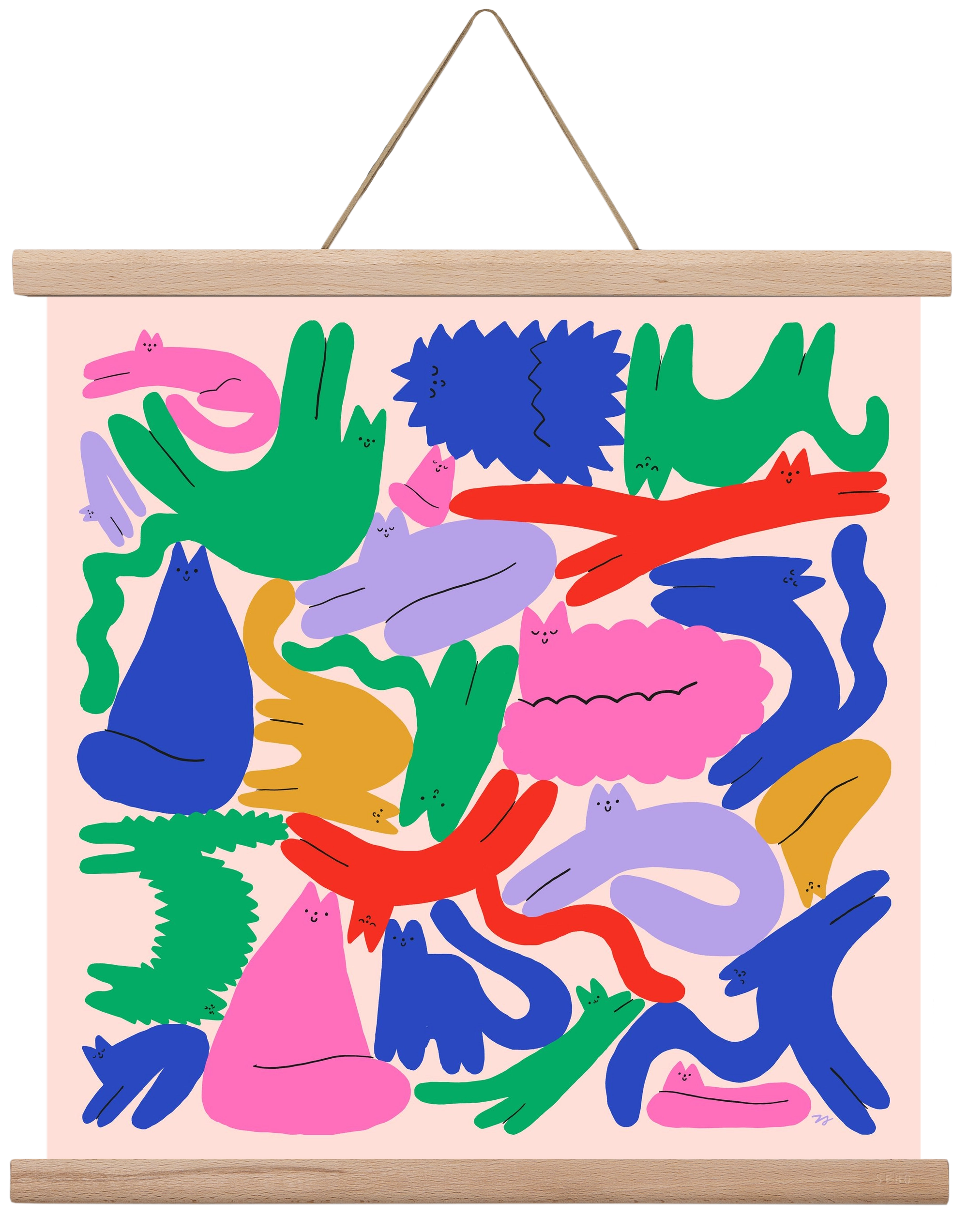 Colorful Cats, 40x40 cm (40x40 cm), Tölgy akasztó