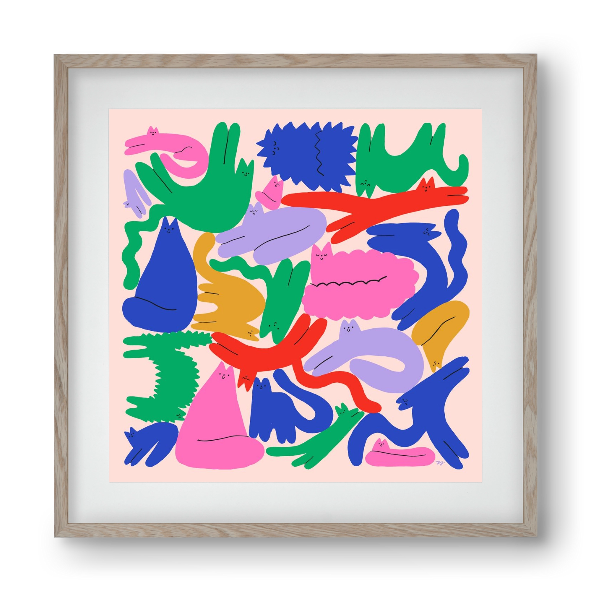 Colorful Cats, 40x40 cm (30x30 cm), Tölgy keret, paszpartuval