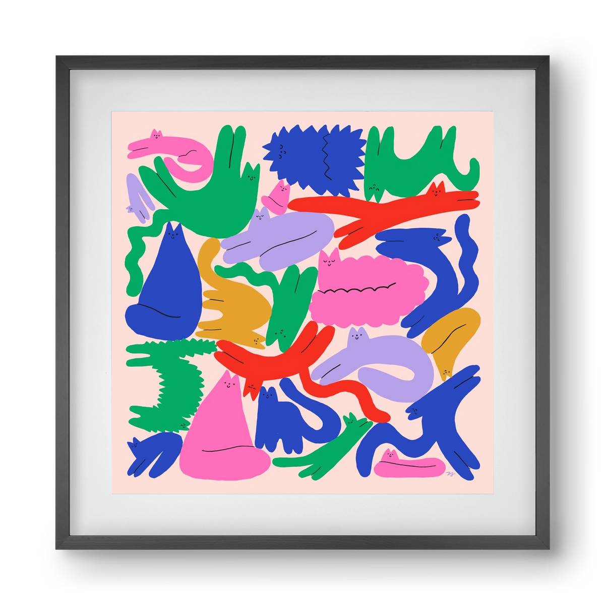 Colorful Cats, 40x40 cm (30x30 cm), Fekete keret, paszpartuval