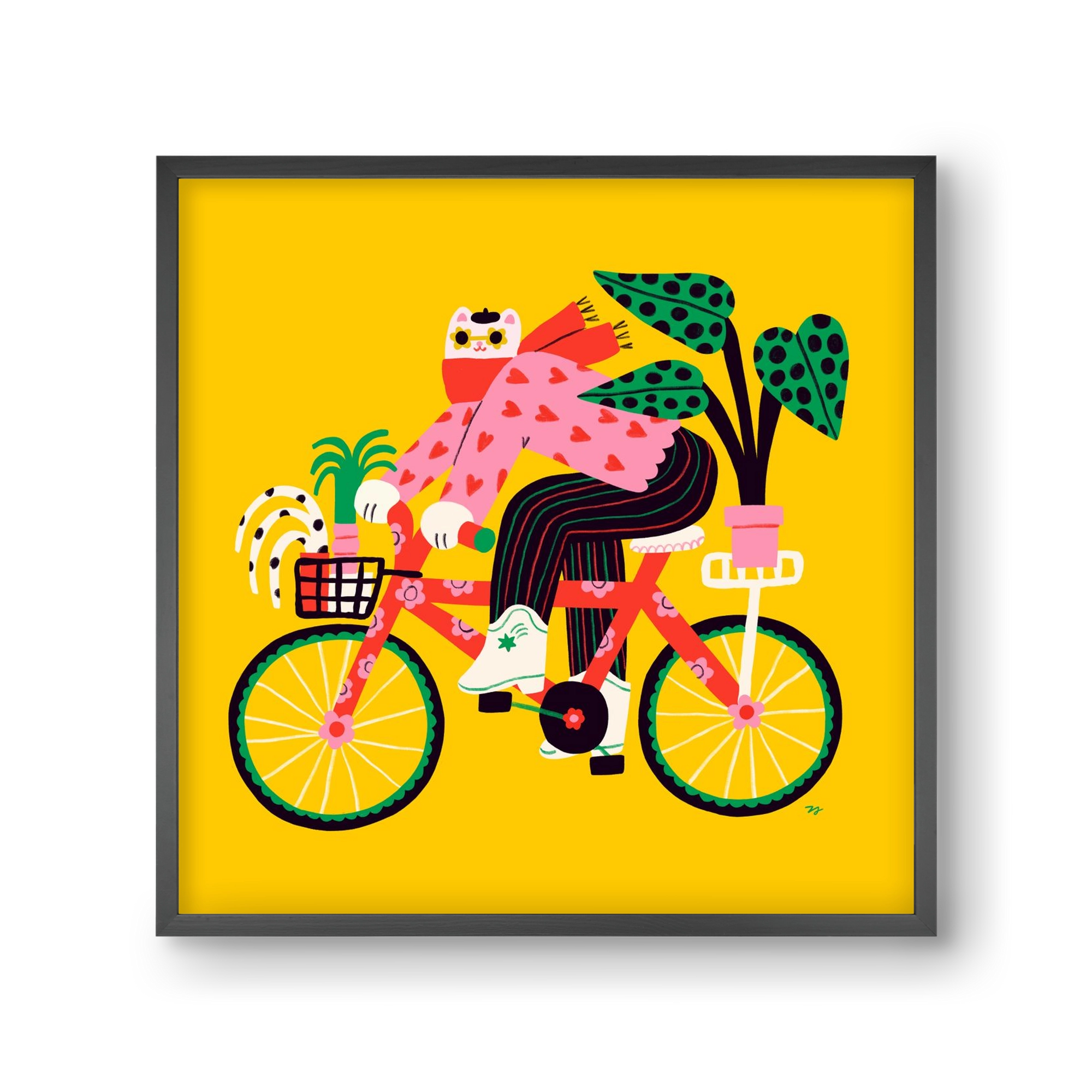 Biking Cat, 30x30 cm (30x30 cm), Fekete keret