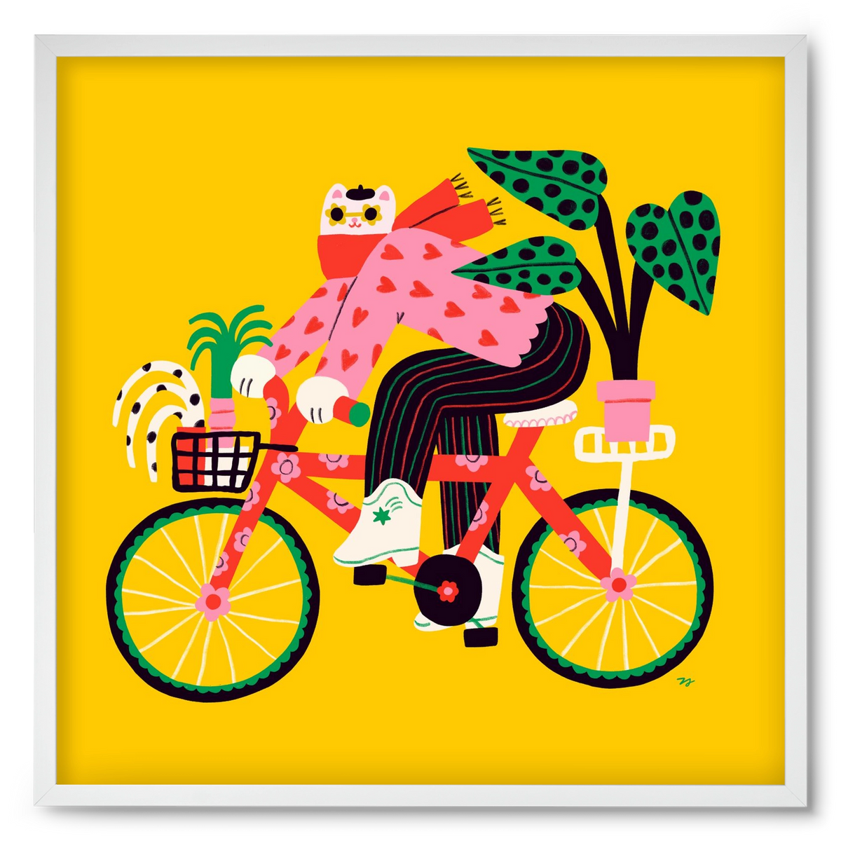 Biking Cat, 50x50 cm (50x50 cm), Fehér keret