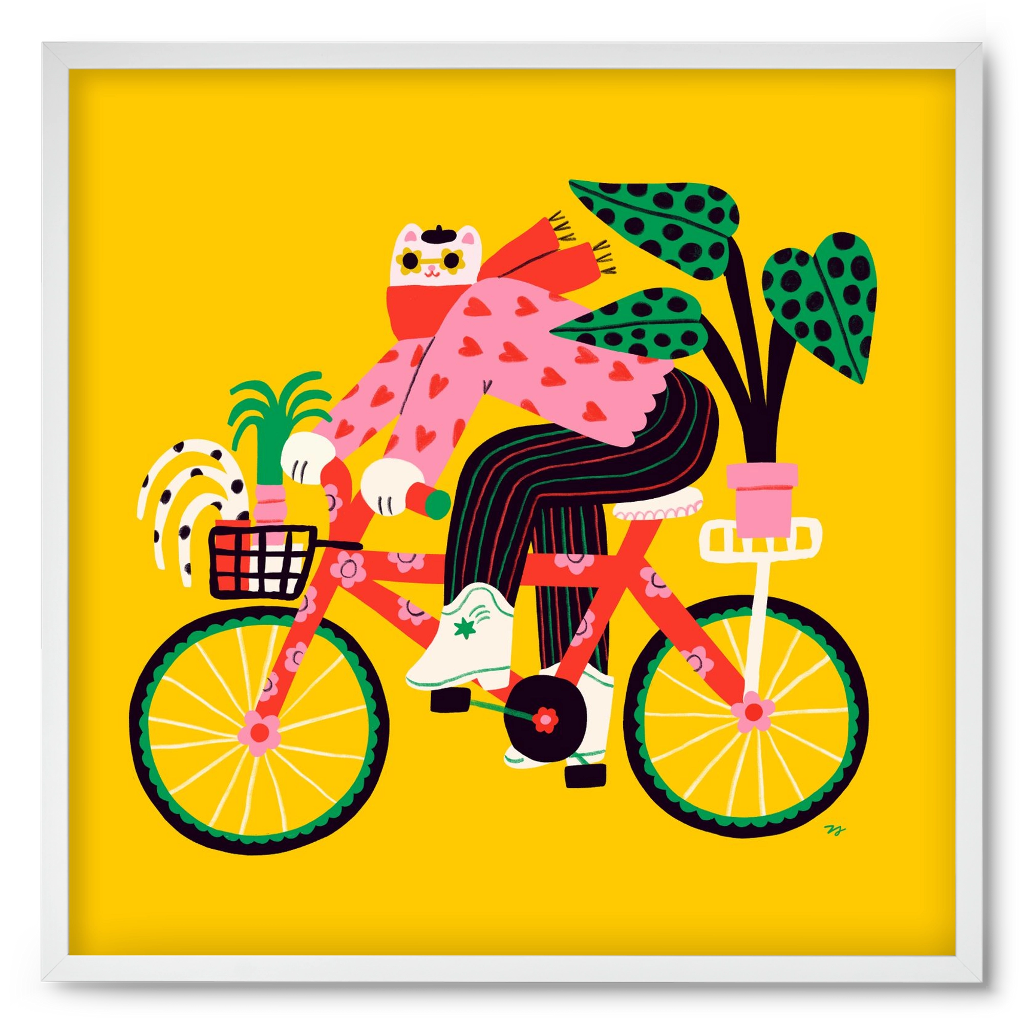 Biking Cat, 50x50 cm (50x50 cm), Fehér keret