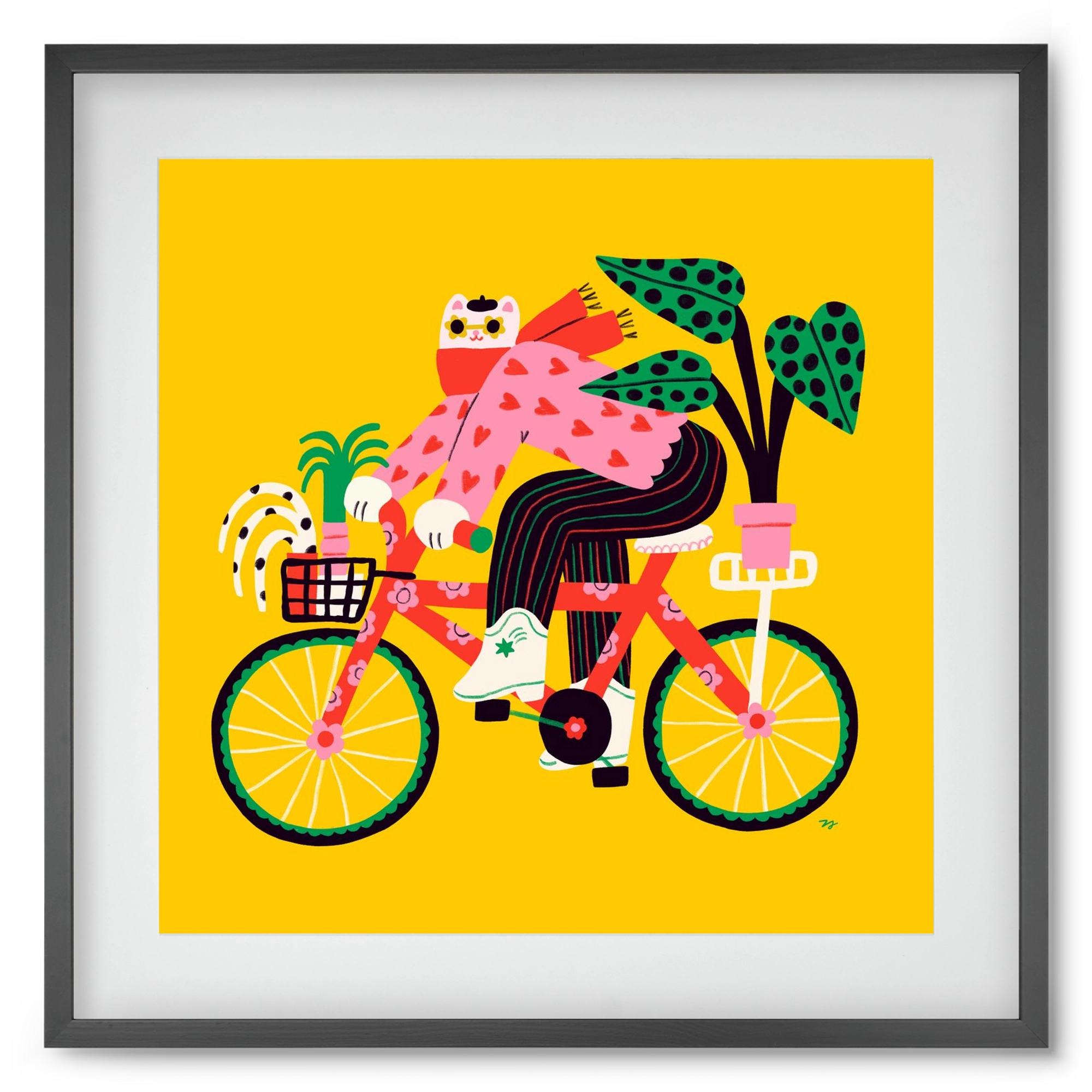 Biking Cat, 50x50 cm (40x40 cm), Fekete keret, paszpartuval