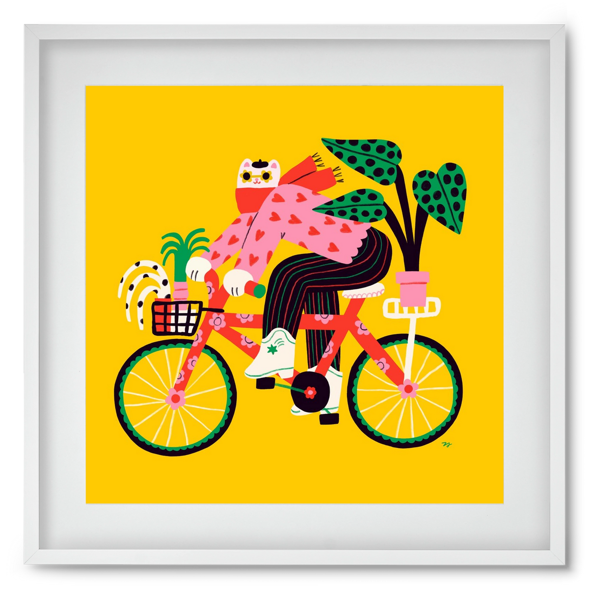 Biking Cat, 50x50 cm (40x40 cm), Fehér keret, paszpartuval