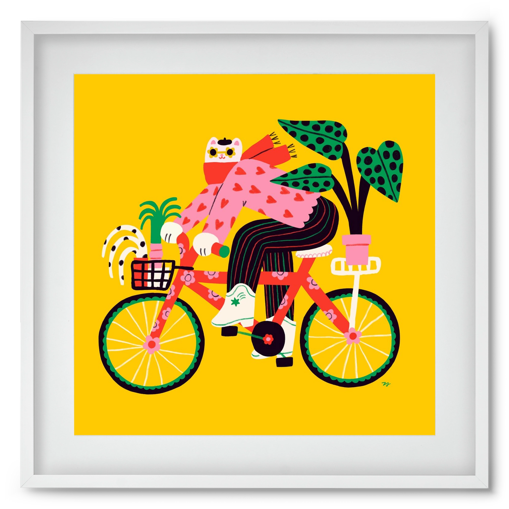Biking Cat, 50x50 cm (40x40 cm), Fehér keret, paszpartuval