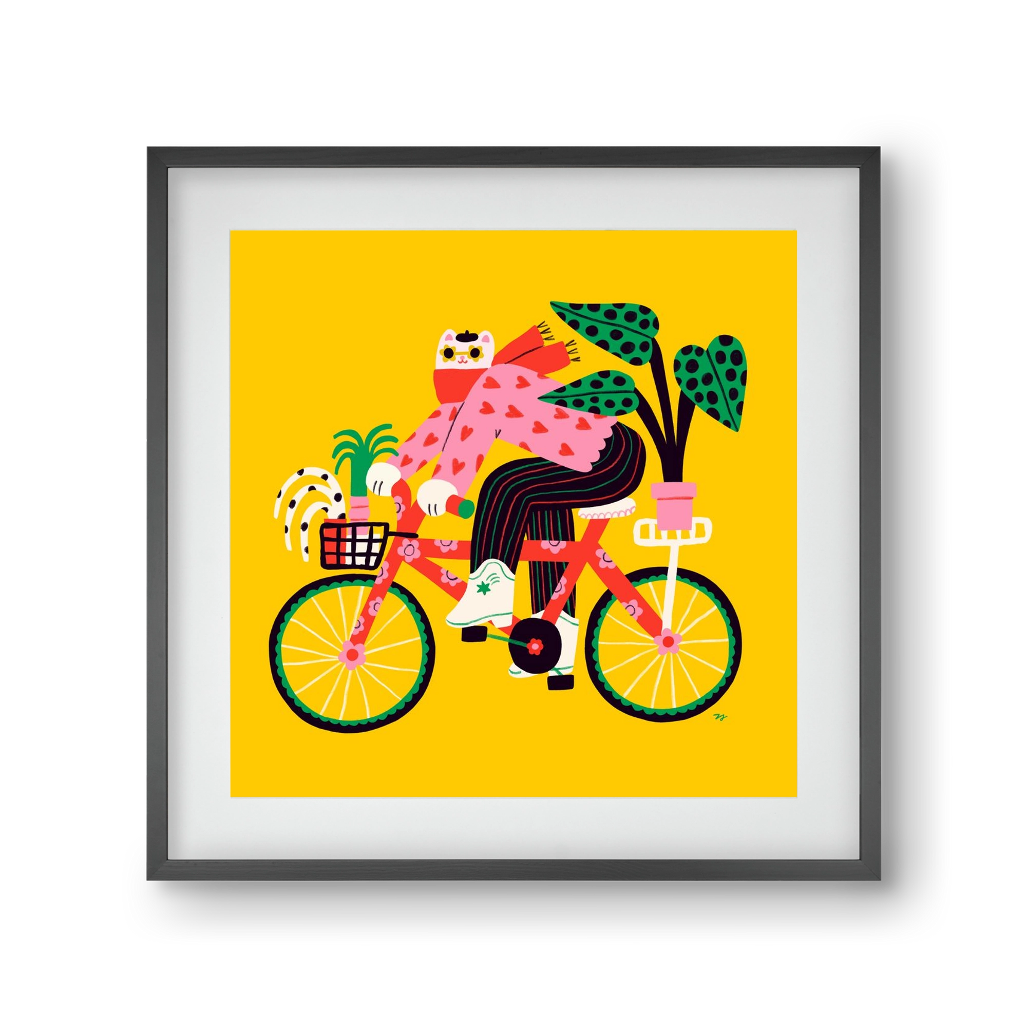 Biking Cat, 30x30 cm (20x20 cm), Fekete keret, paszpartuval
