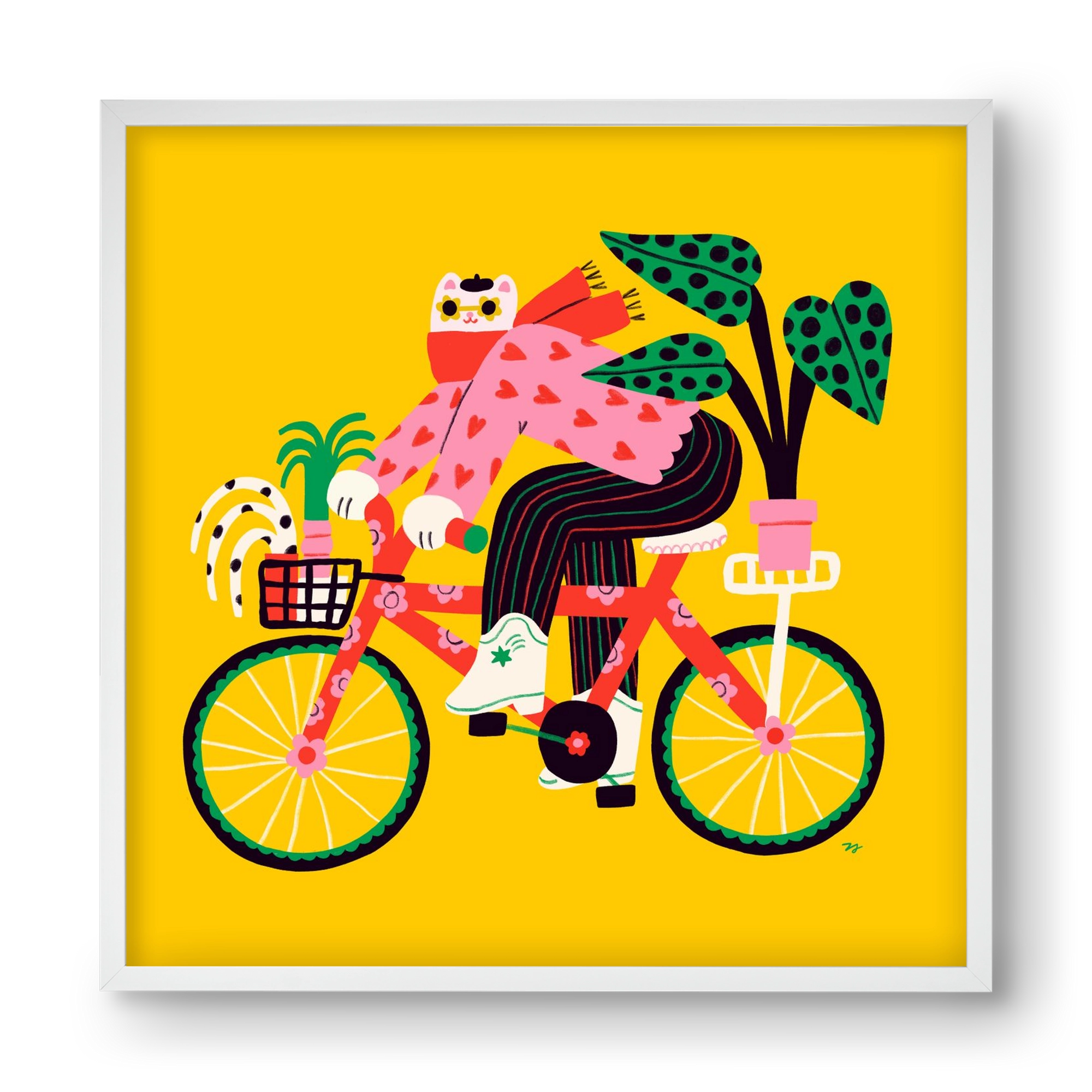 Biking Cat, 40x40 cm (40x40 cm), Fehér keret