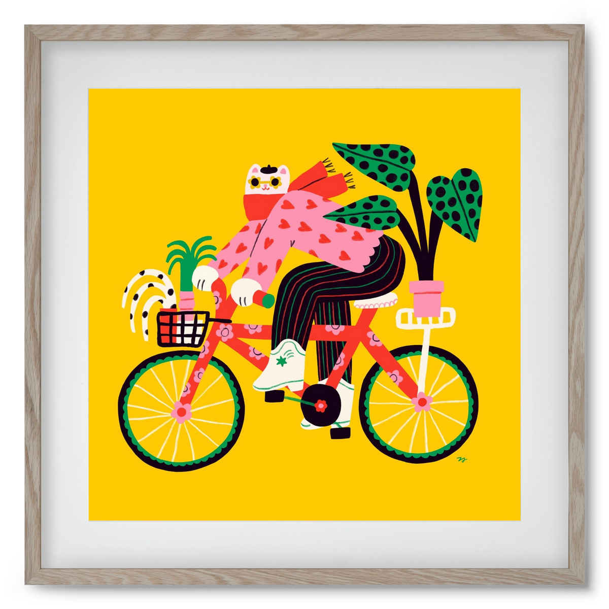 Biking Cat, 50x50 cm (40x40 cm), Tölgy keret, paszpartuval