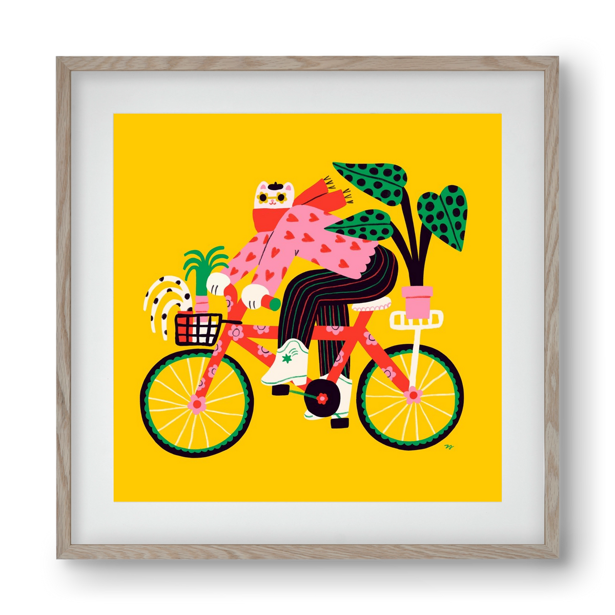 Biking Cat, 40x40 cm (30x30 cm), Tölgy keret, paszpartuval