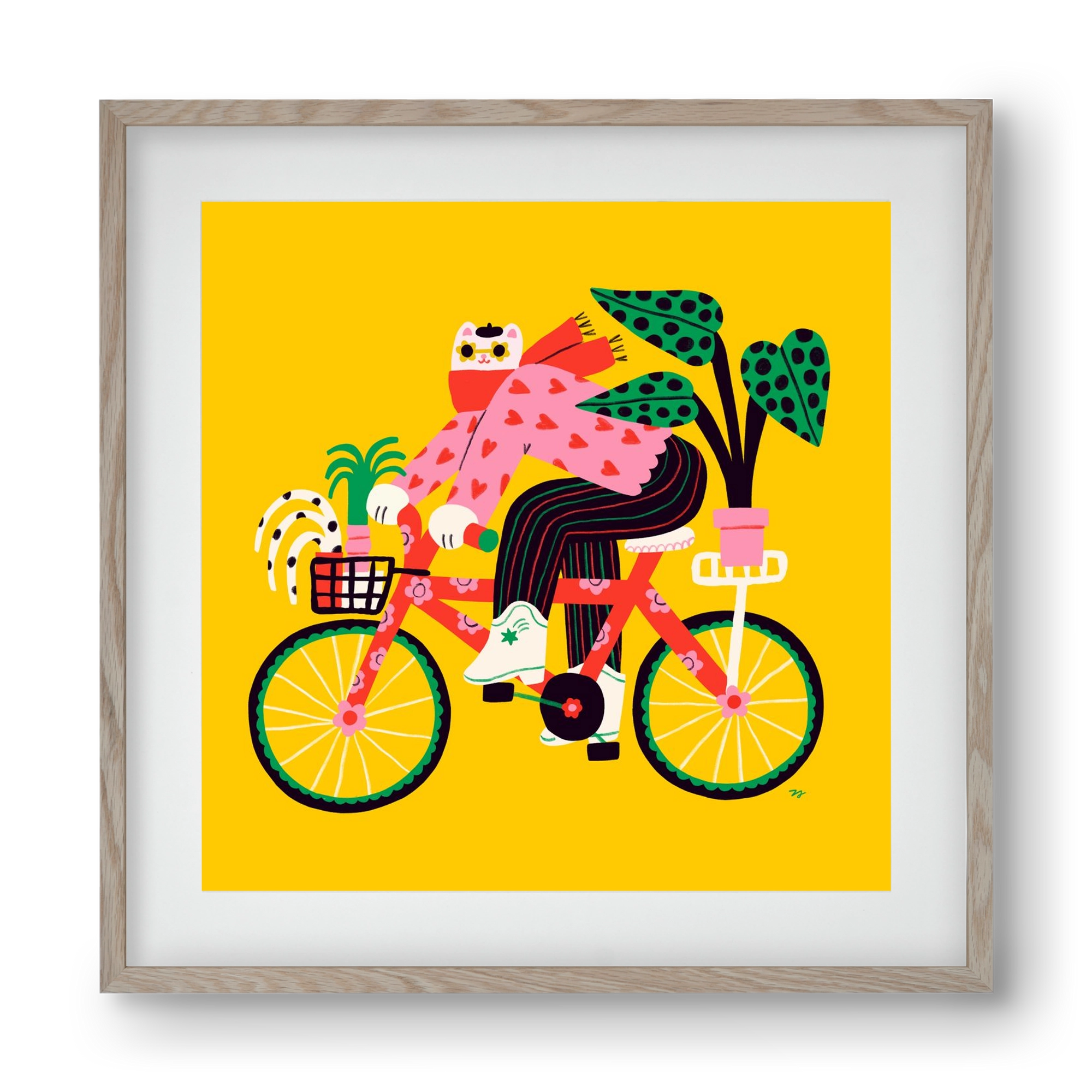 Biking Cat, 40x40 cm (30x30 cm), Tölgy keret, paszpartuval