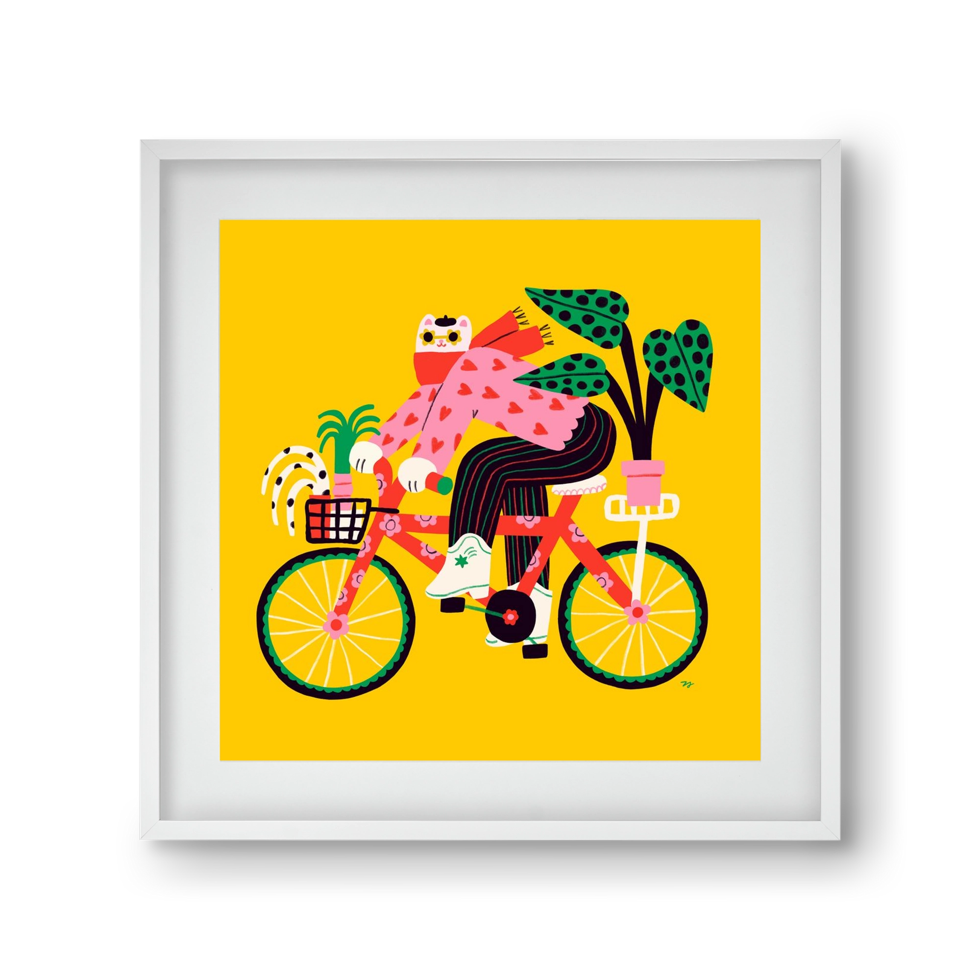 Biking Cat, 30x30 cm (20x20 cm), Fehér keret, paszpartuval