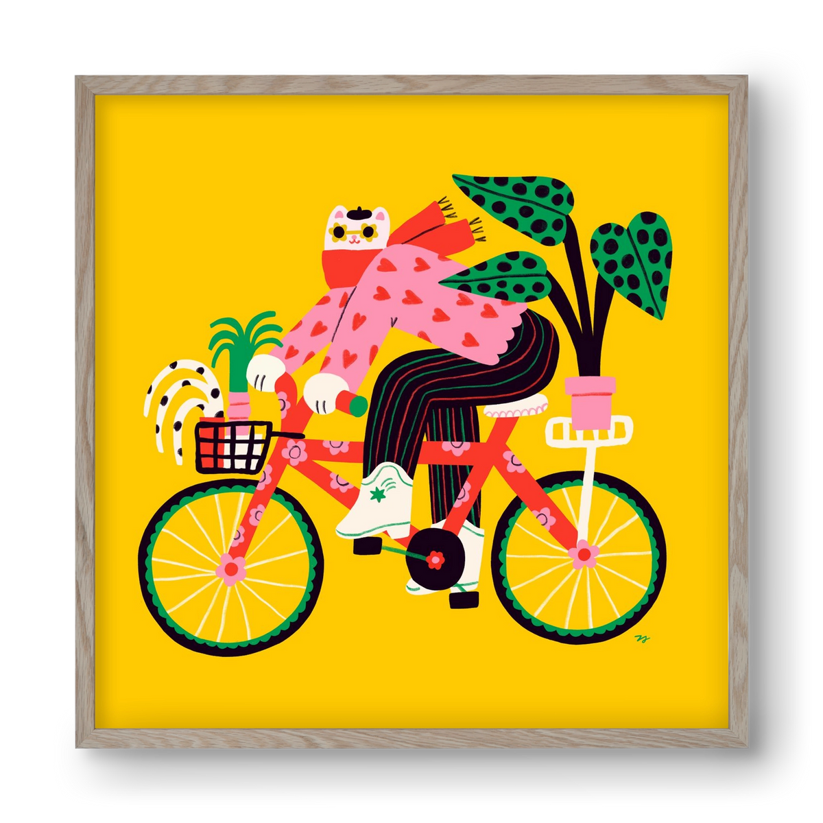 Biking Cat, 40x40 cm (40x40 cm), Tölgy keret