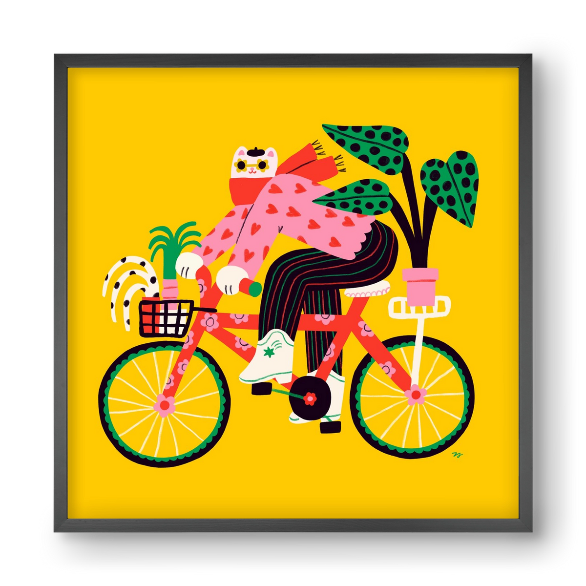 Biking Cat, 40x40 cm (40x40 cm), Fekete keret