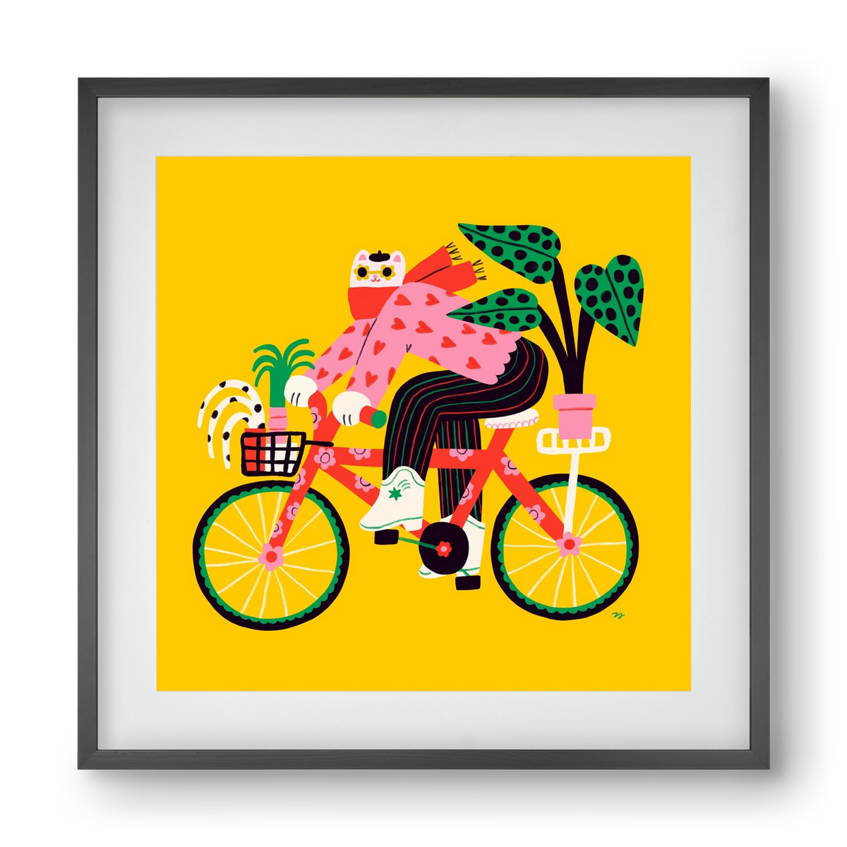 Biking Cat, 40x40 cm (30x30 cm), Fekete keret, paszpartuval