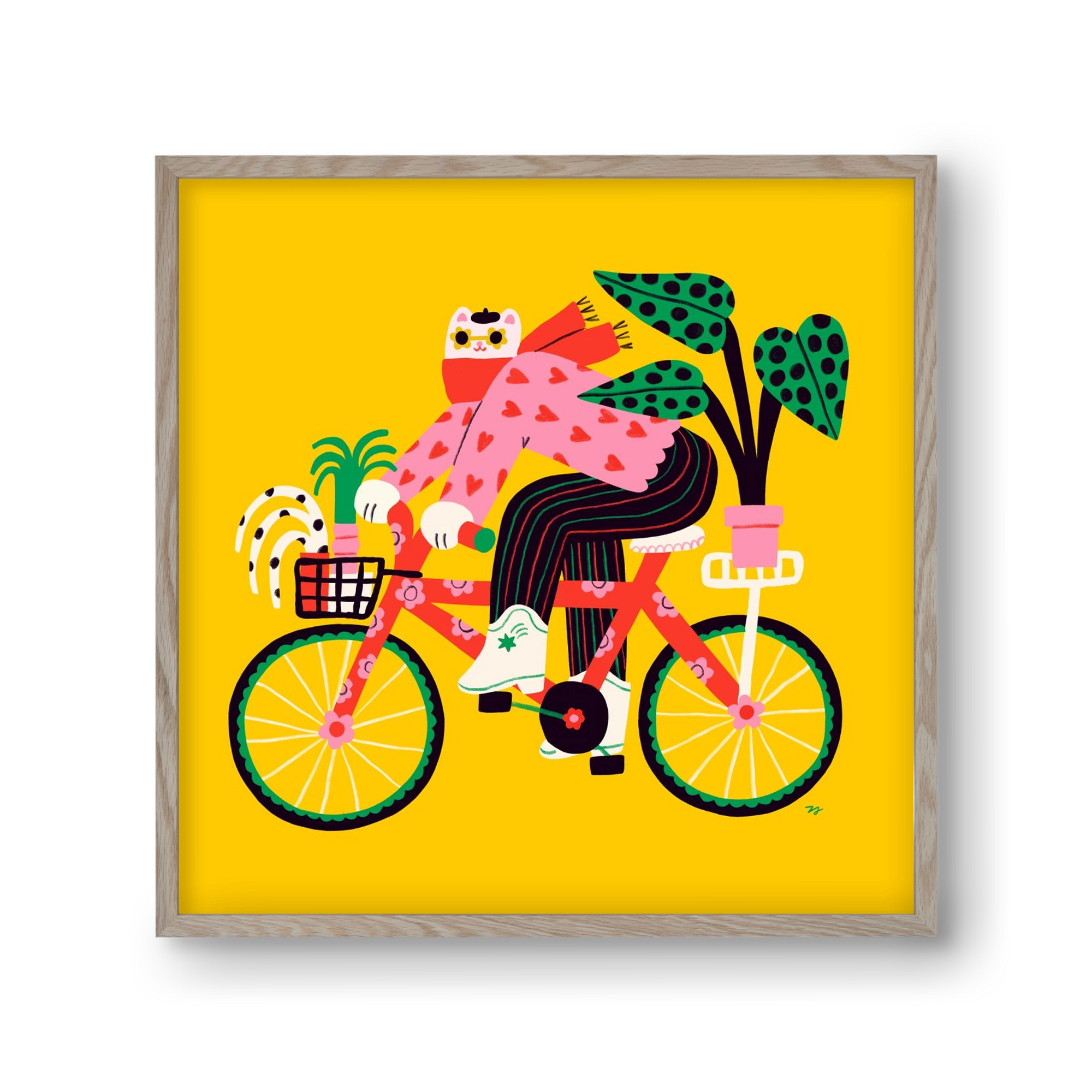 Biking Cat, 30x30 cm (30x30 cm), Tölgy keret