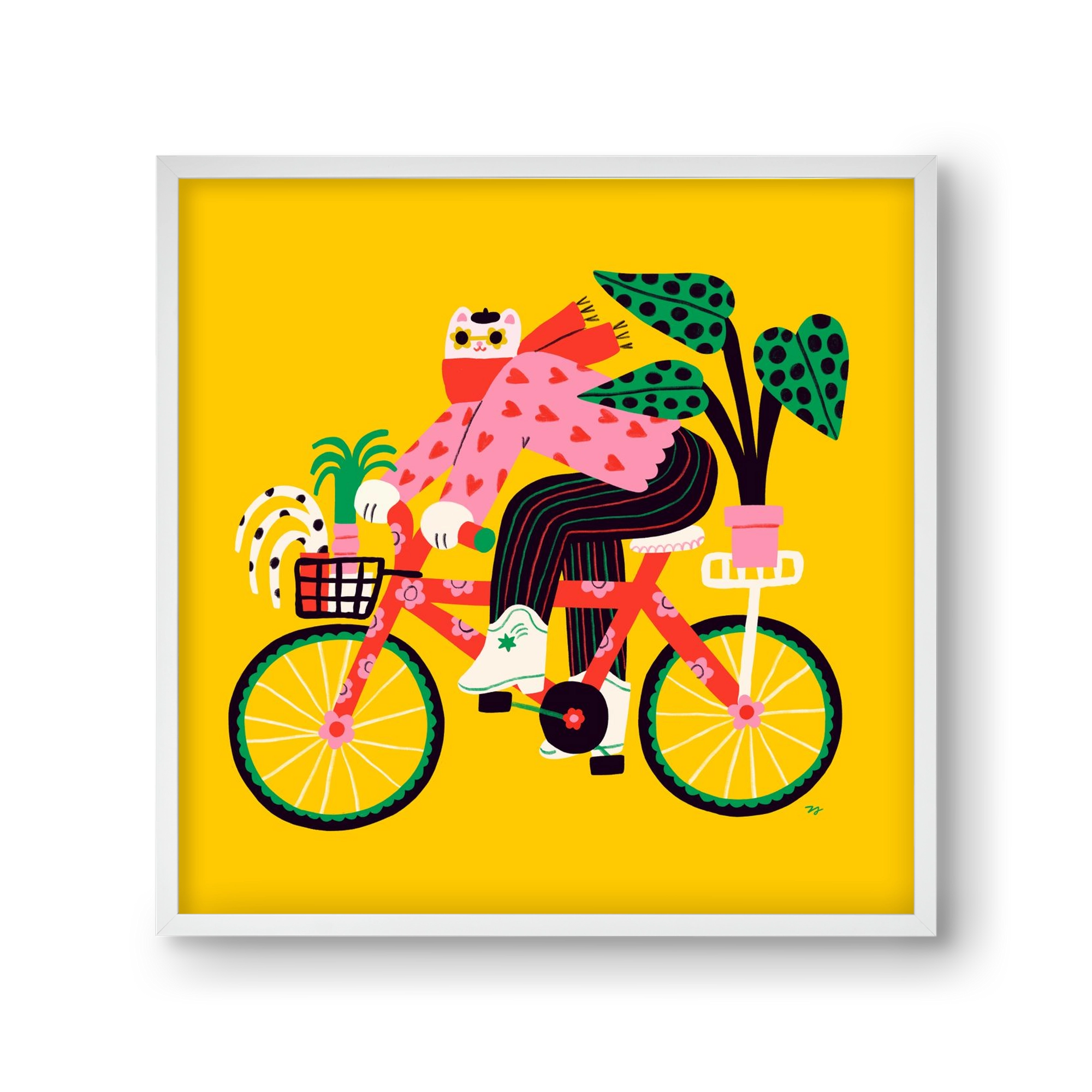 Biking Cat, 30x30 cm (30x30 cm), Fehér keret