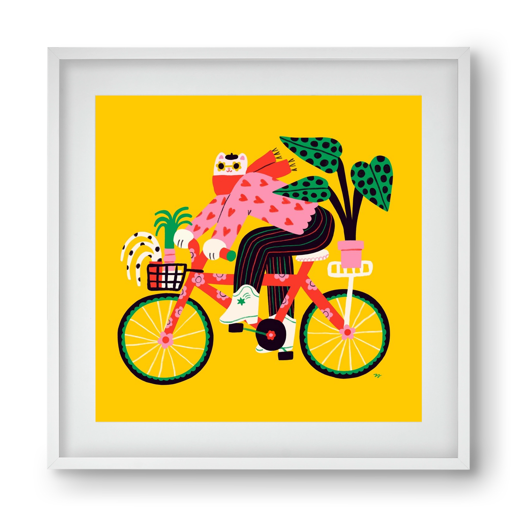 Biking Cat, 40x40 cm (30x30 cm), Fehér keret, paszpartuval