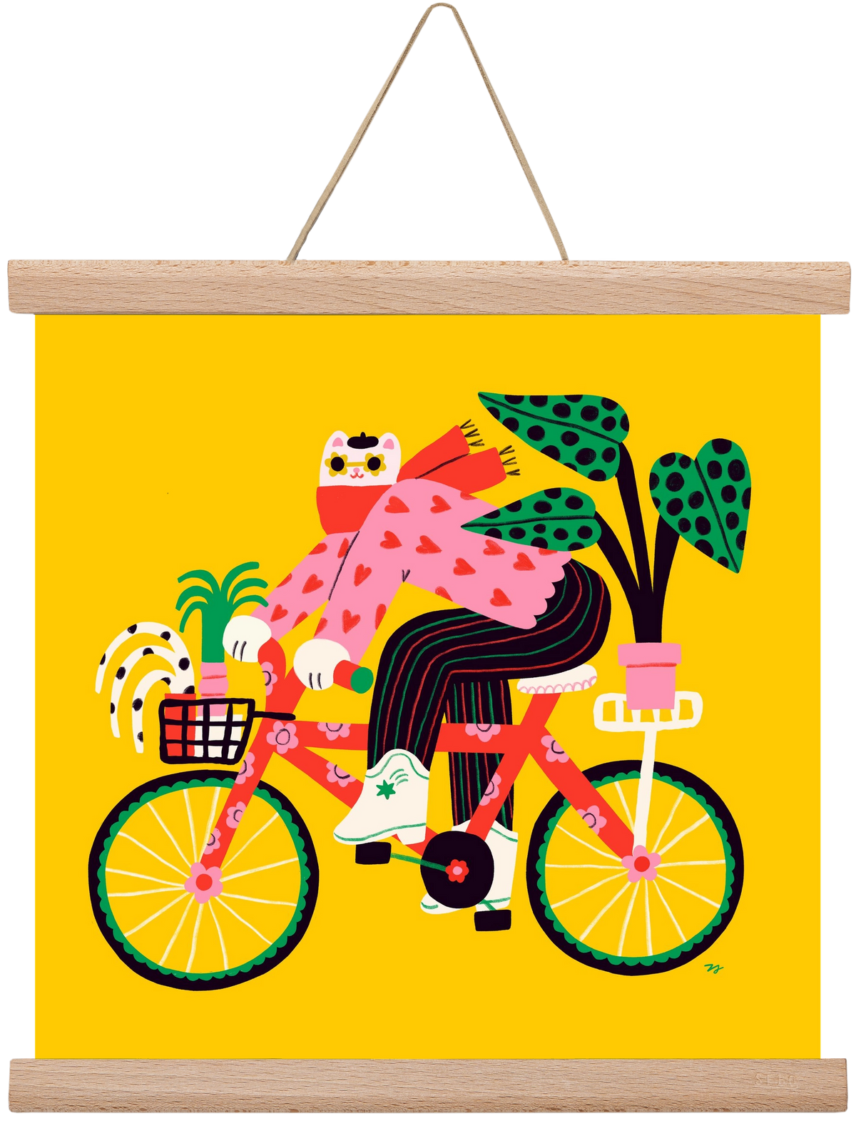 Biking Cat, 30x30 cm (30x30 cm), Tölgy akasztó