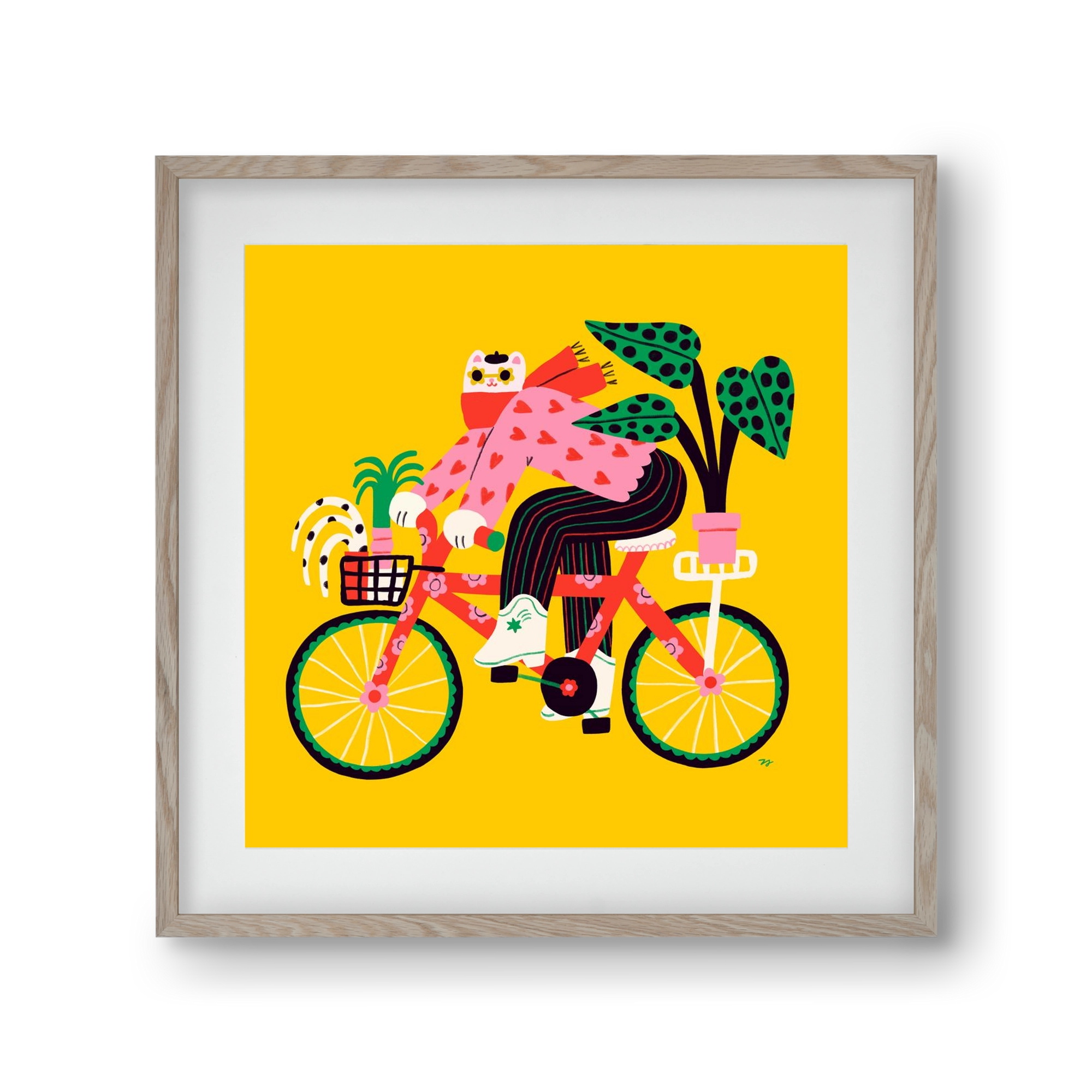 Biking Cat, 30x30 cm (20x20 cm), Tölgy keret, paszpartuval