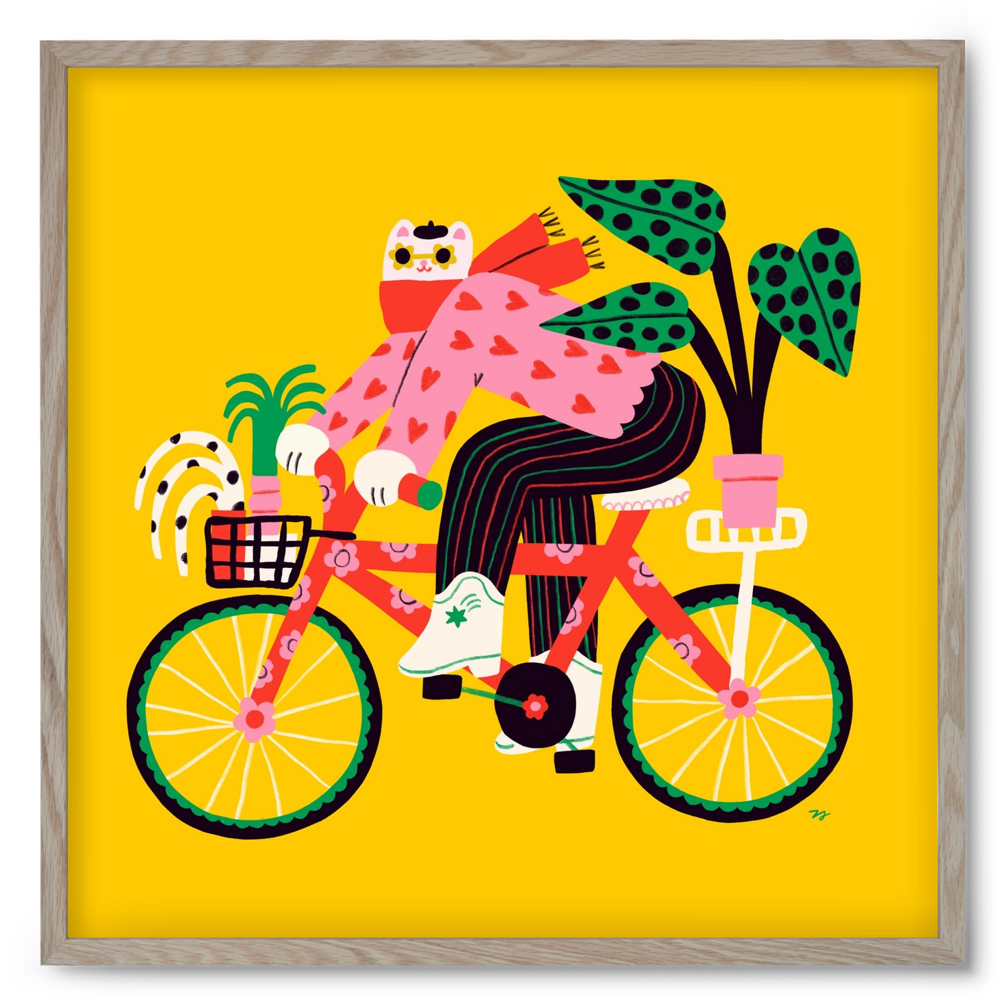 Biking Cat, 50x50 cm (50x50 cm), Tölgy keret