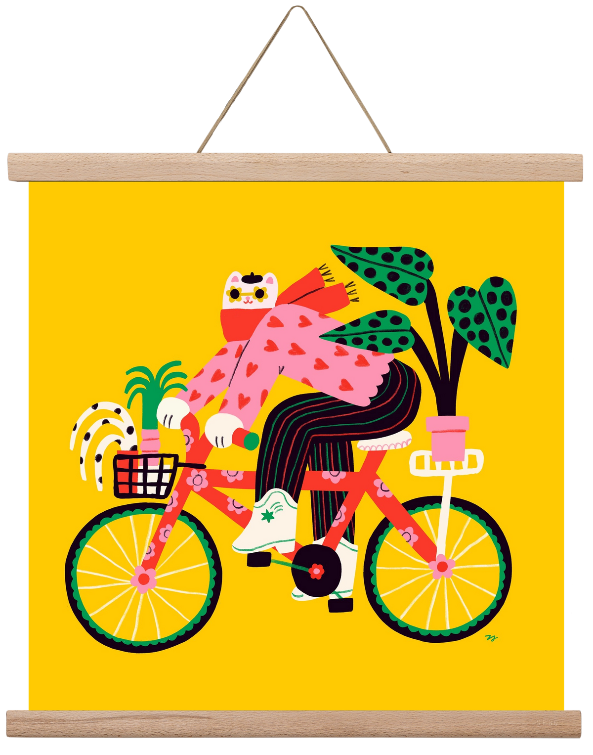 Biking Cat, 40x40 cm (40x40 cm), Tölgy akasztó