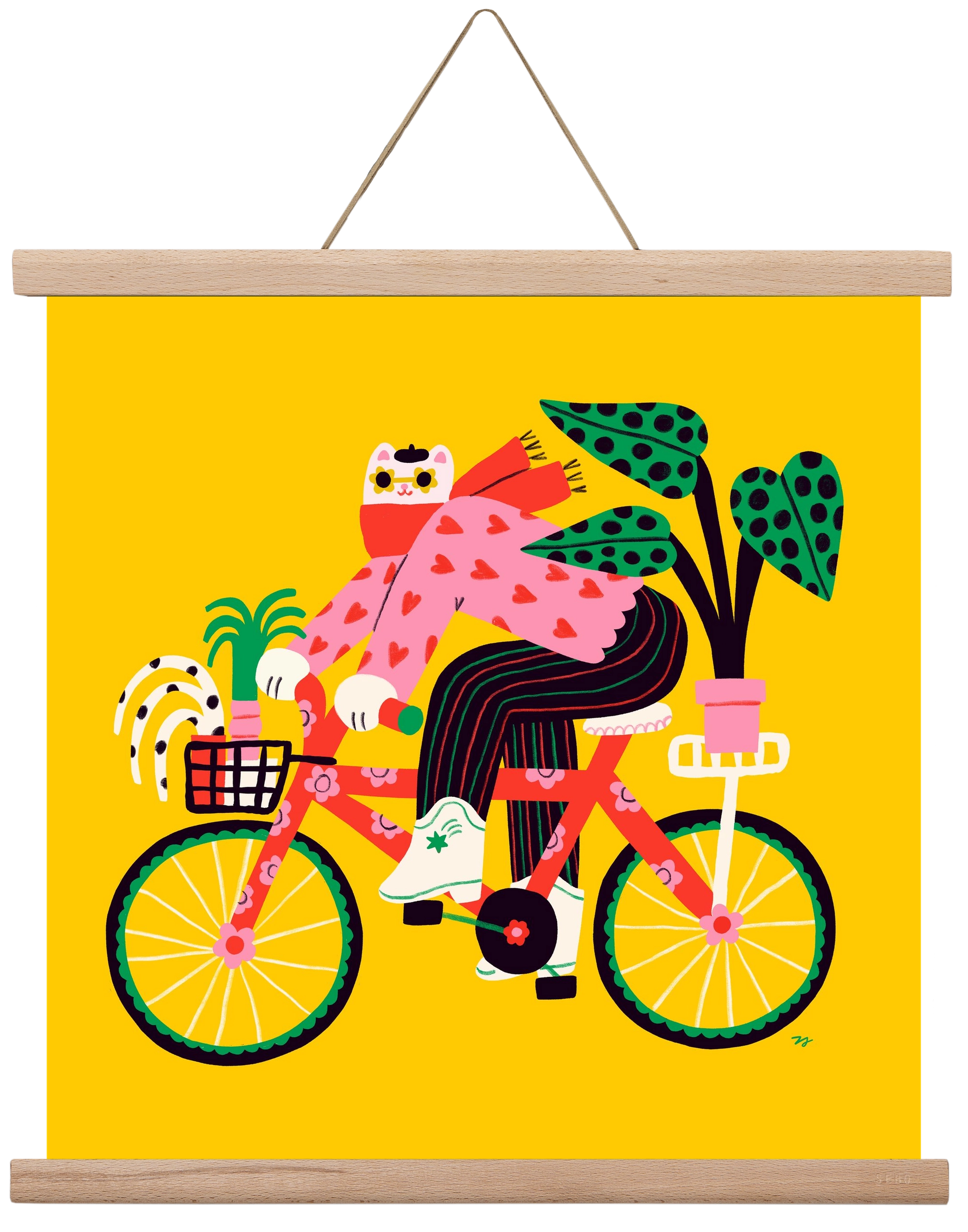 Biking Cat, 40x40 cm (40x40 cm), Tölgy akasztó