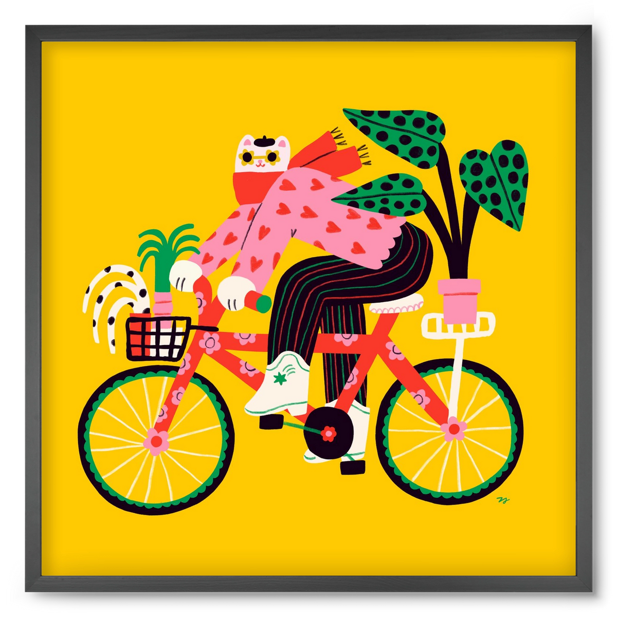Biking Cat, 50x50 cm (50x50 cm), Fekete keret