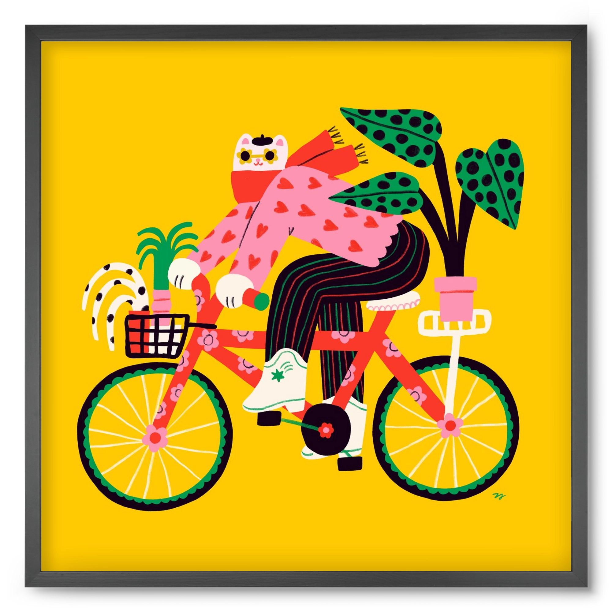 Biking Cat, 50x50 cm (50x50 cm), Fekete keret