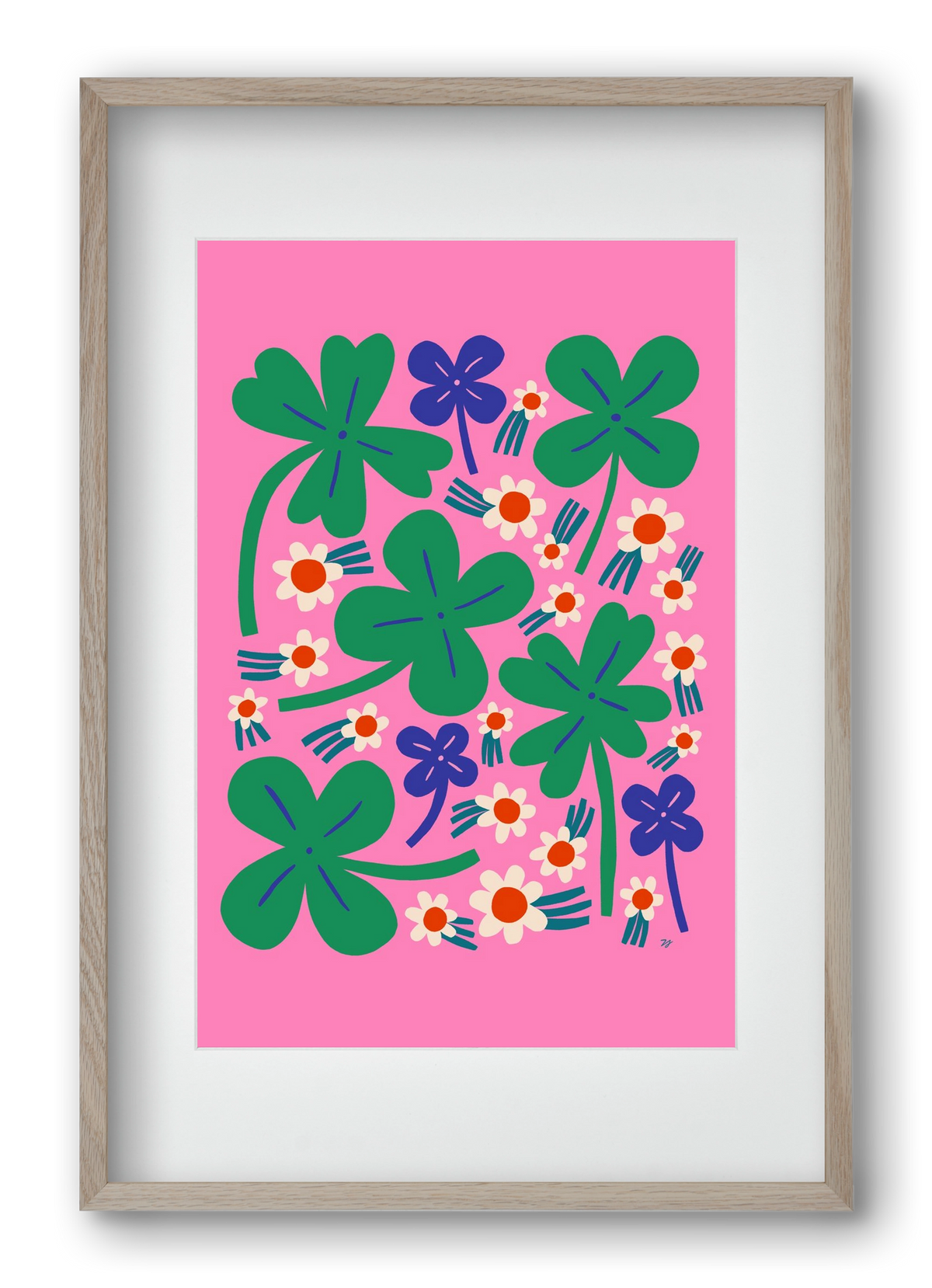 Happy Clovers and Flowers , 40x60 cm (30x45 cm), Tölgy keret, paszpartuval