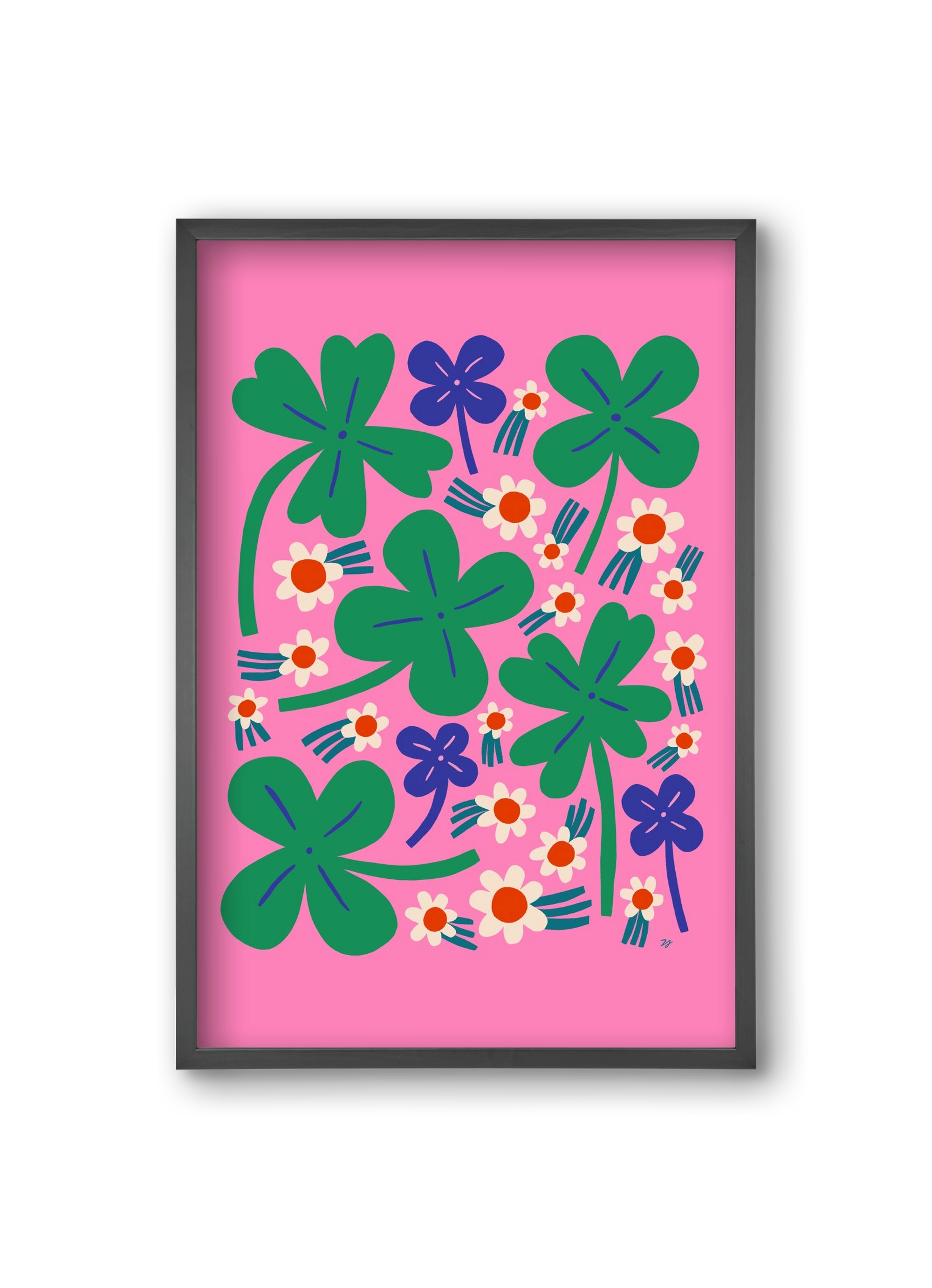 Happy Clovers and Flowers , 20x30 cm (20x30 cm), Fekete keret