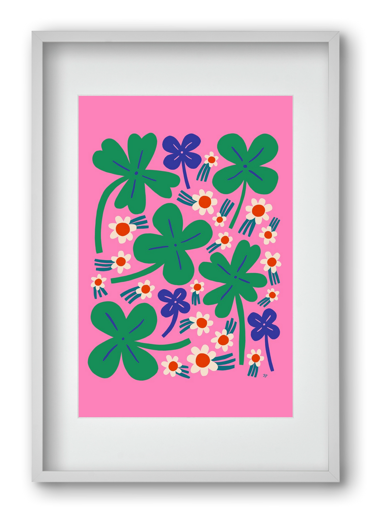Happy Clovers and Flowers , 40x60 cm (30x45 cm), Fehér keret, paszpartuval