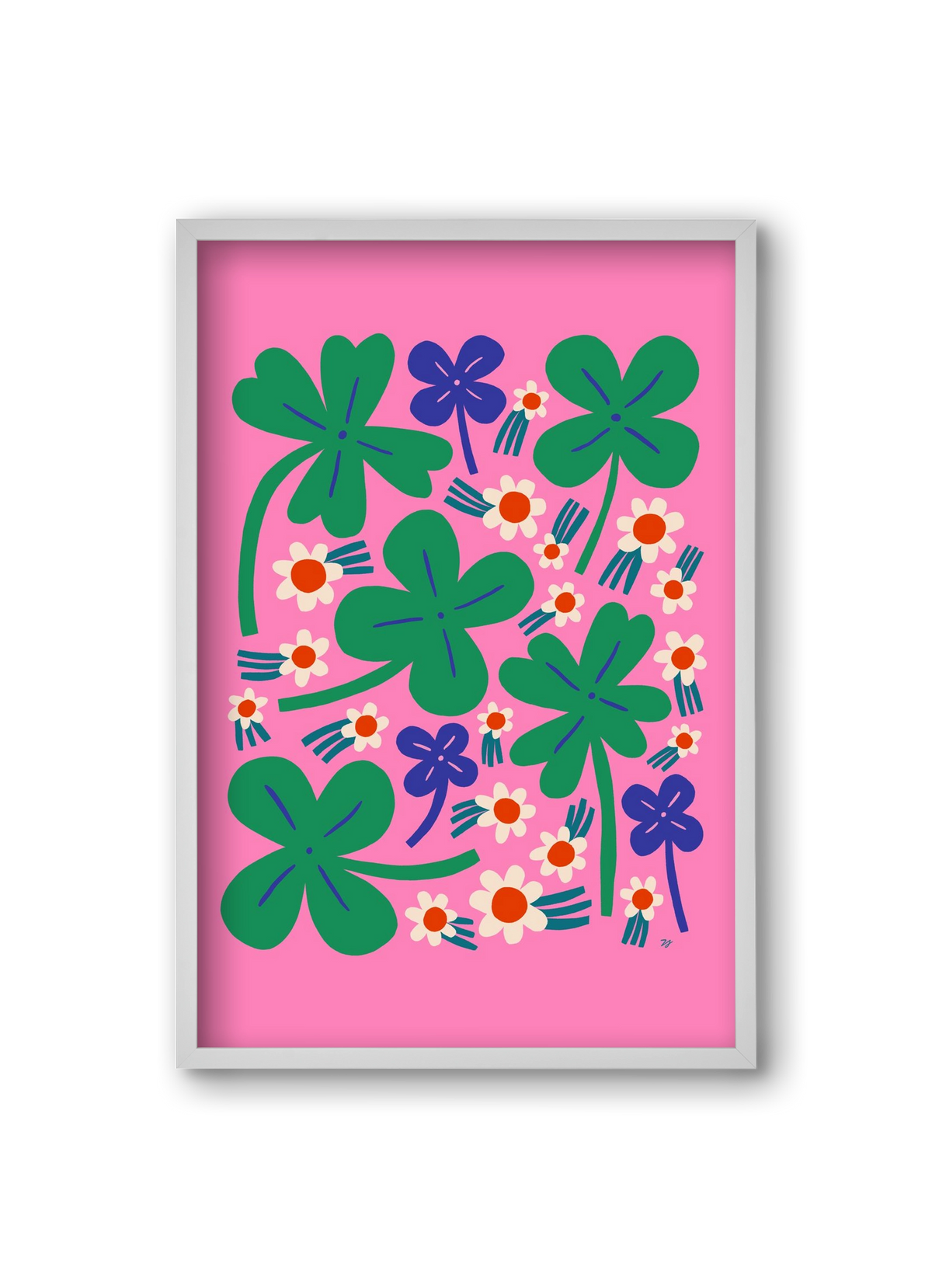 Happy Clovers and Flowers , 20x30 cm (20x30 cm), Fehér keret