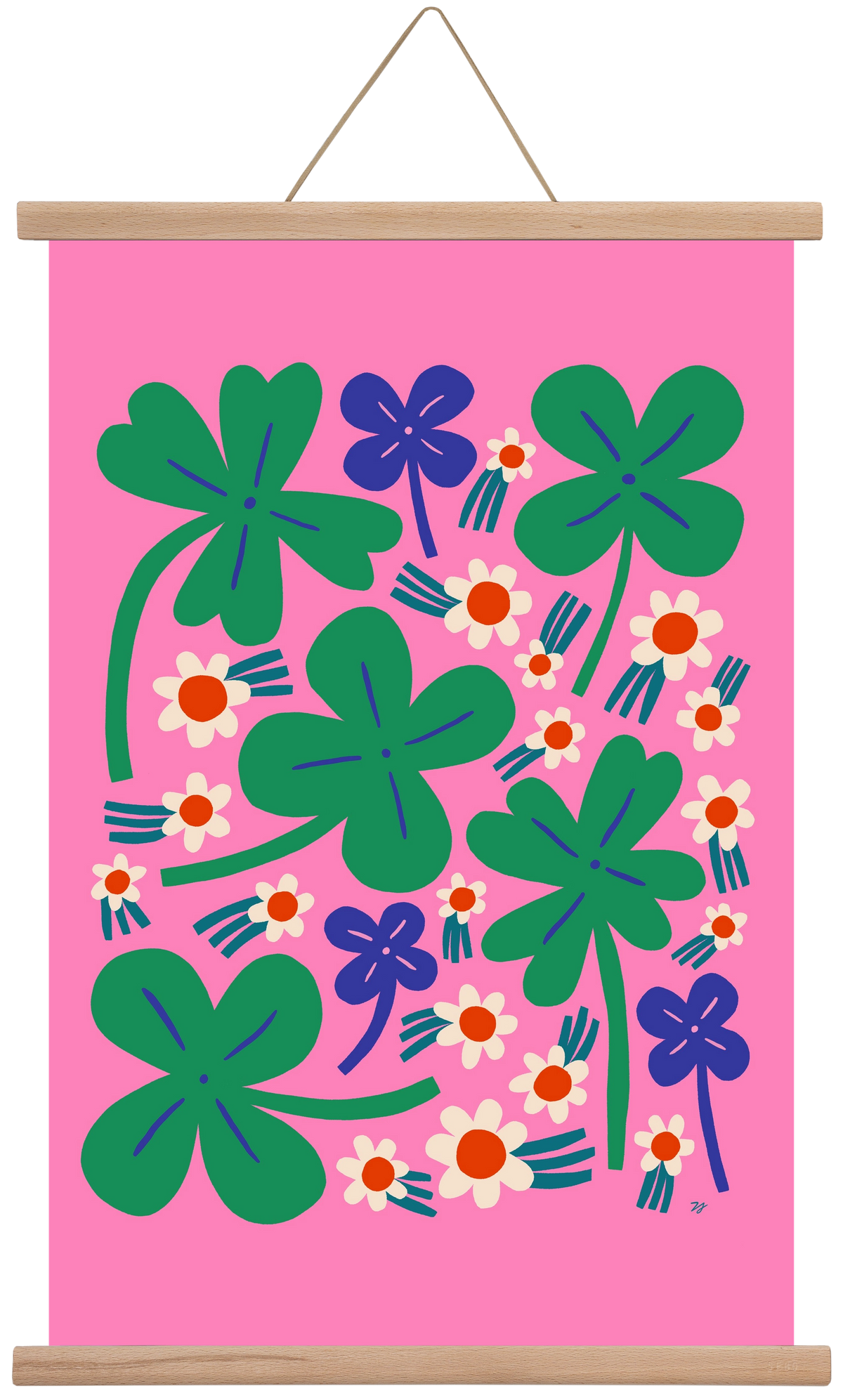 Happy Clovers and Flowers , 40x60 cm (40x60 cm), Tölgy akasztó