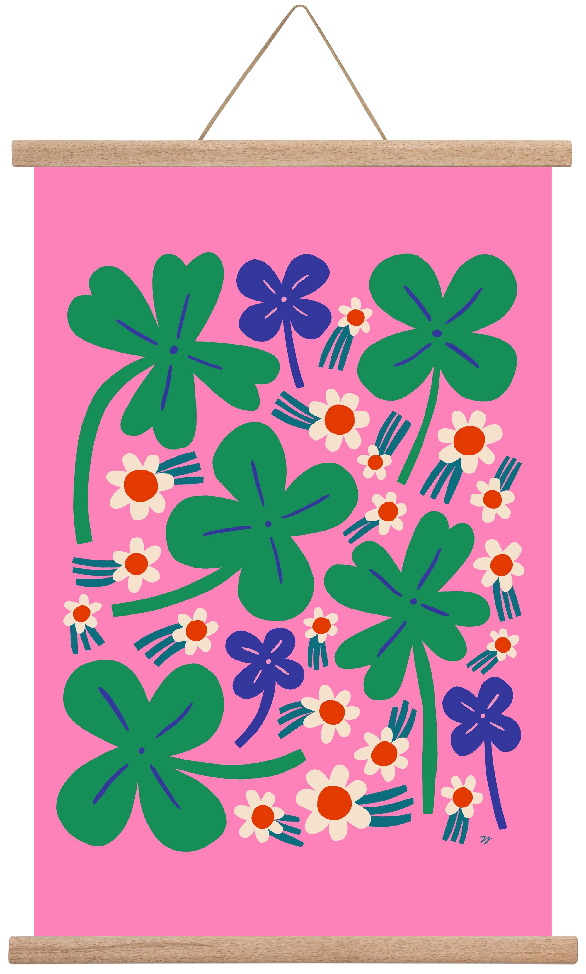 Happy Clovers and Flowers , 40x60 cm (40x60 cm), Tölgy akasztó