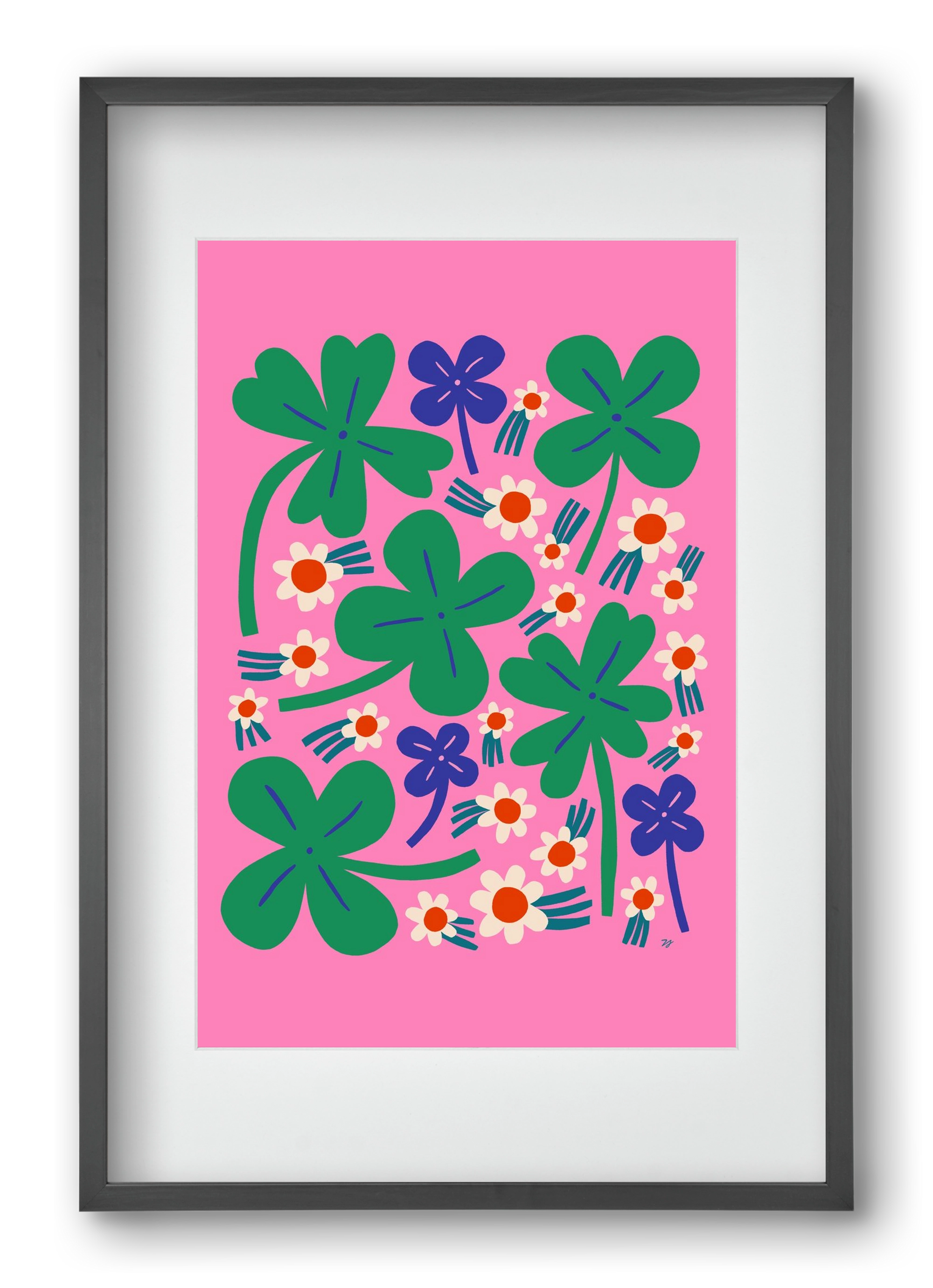 Happy Clovers and Flowers , 40x60 cm (30x45 cm), Fekete keret, paszpartuval