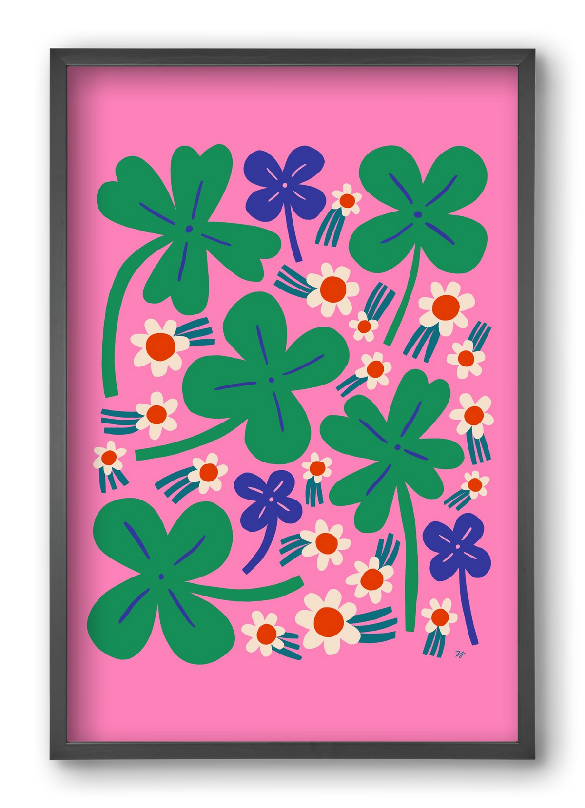 Happy Clovers and Flowers , 40x60 cm (40x60 cm), Fekete keret