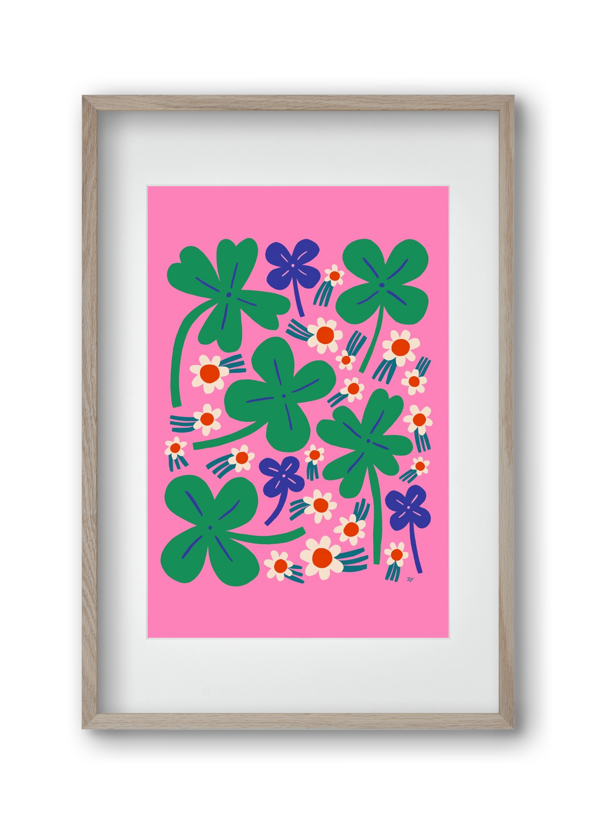 Happy Clovers and Flowers , 30x45 cm (20x30 cm), Tölgy keret, paszpartuval