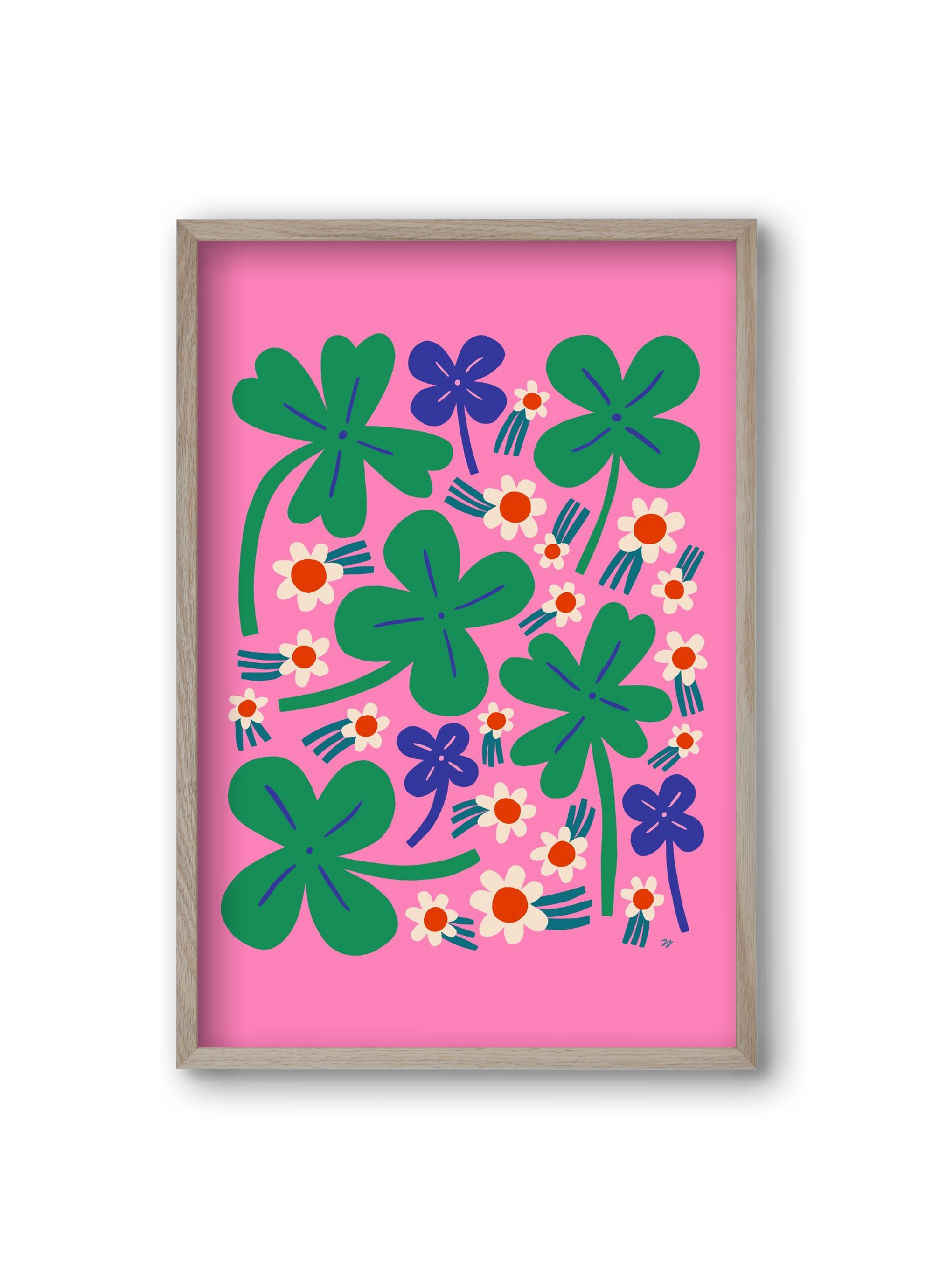 Happy Clovers and Flowers , 20x30 cm (20x30 cm), Tölgy keret