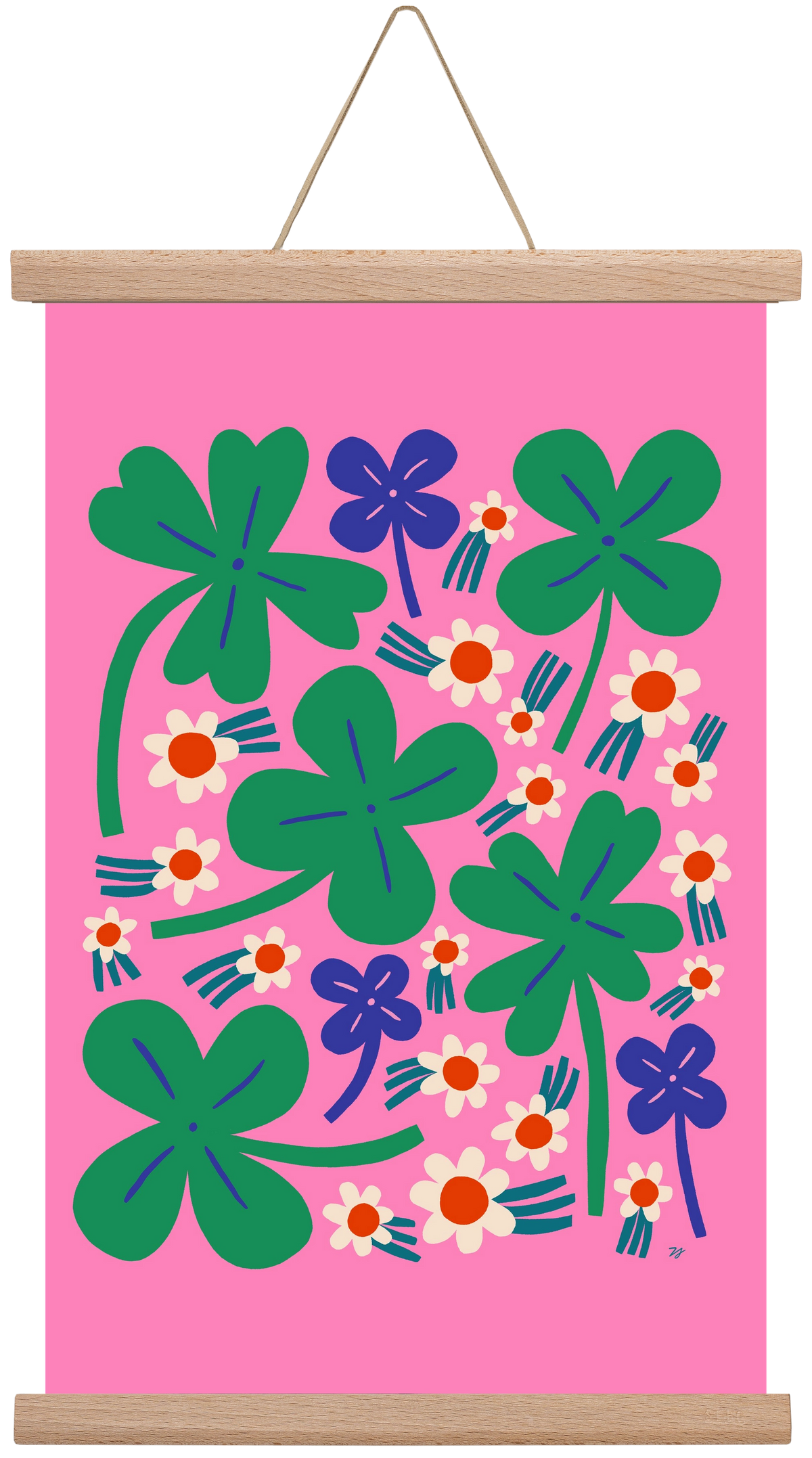 Happy Clovers and Flowers , 30x45 cm (30x45 cm), Tölgy akasztó